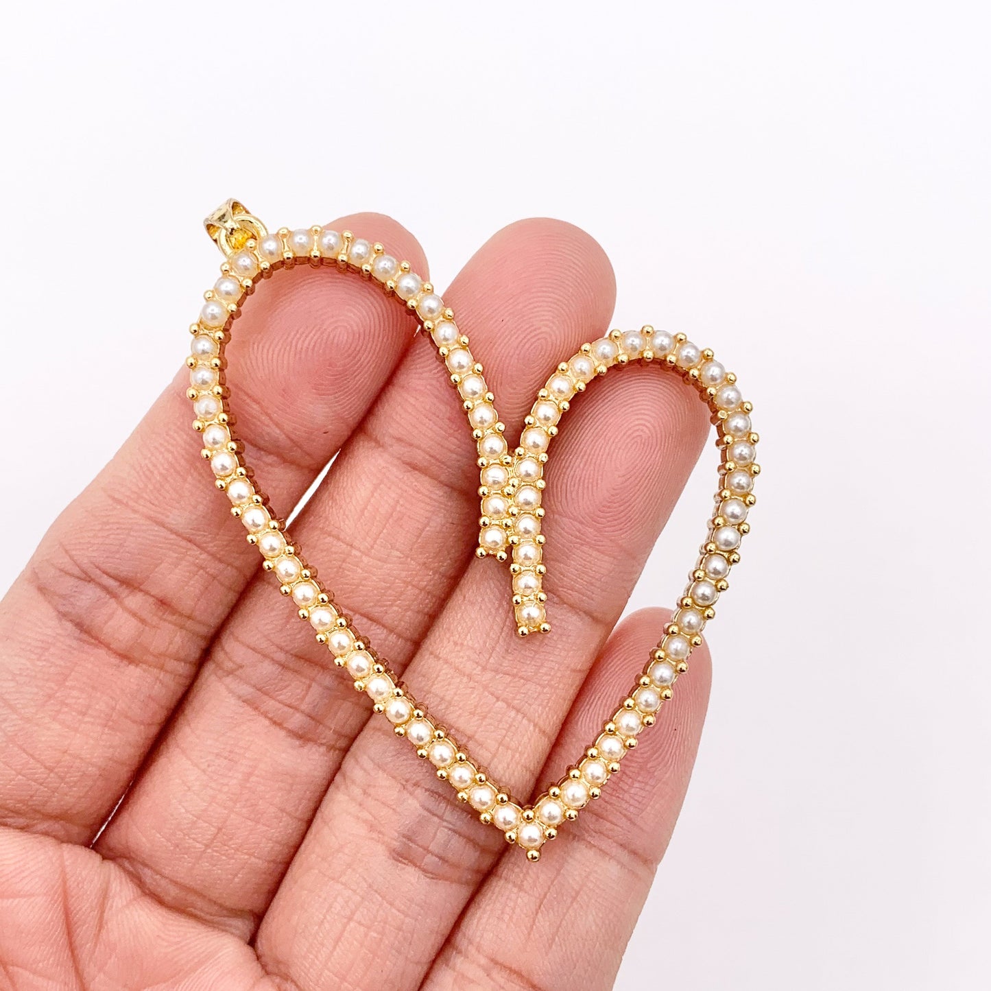 2.5" Large Heart Pendant in Real Gold Plated 18K Imitation Pearl Over Copper 4 PCS