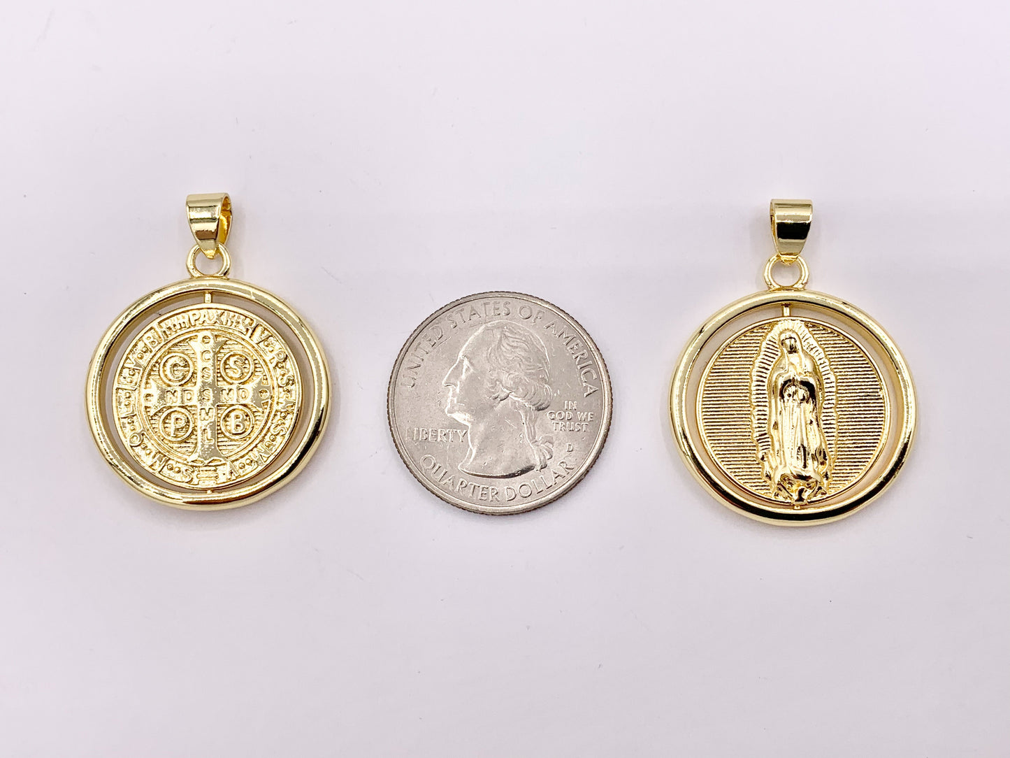 Gold St. Benedict Patron Saint Rotating Spinner Pendant Religious Catholic Jewelry Pendants in 18k Gold Plating 5 PCS