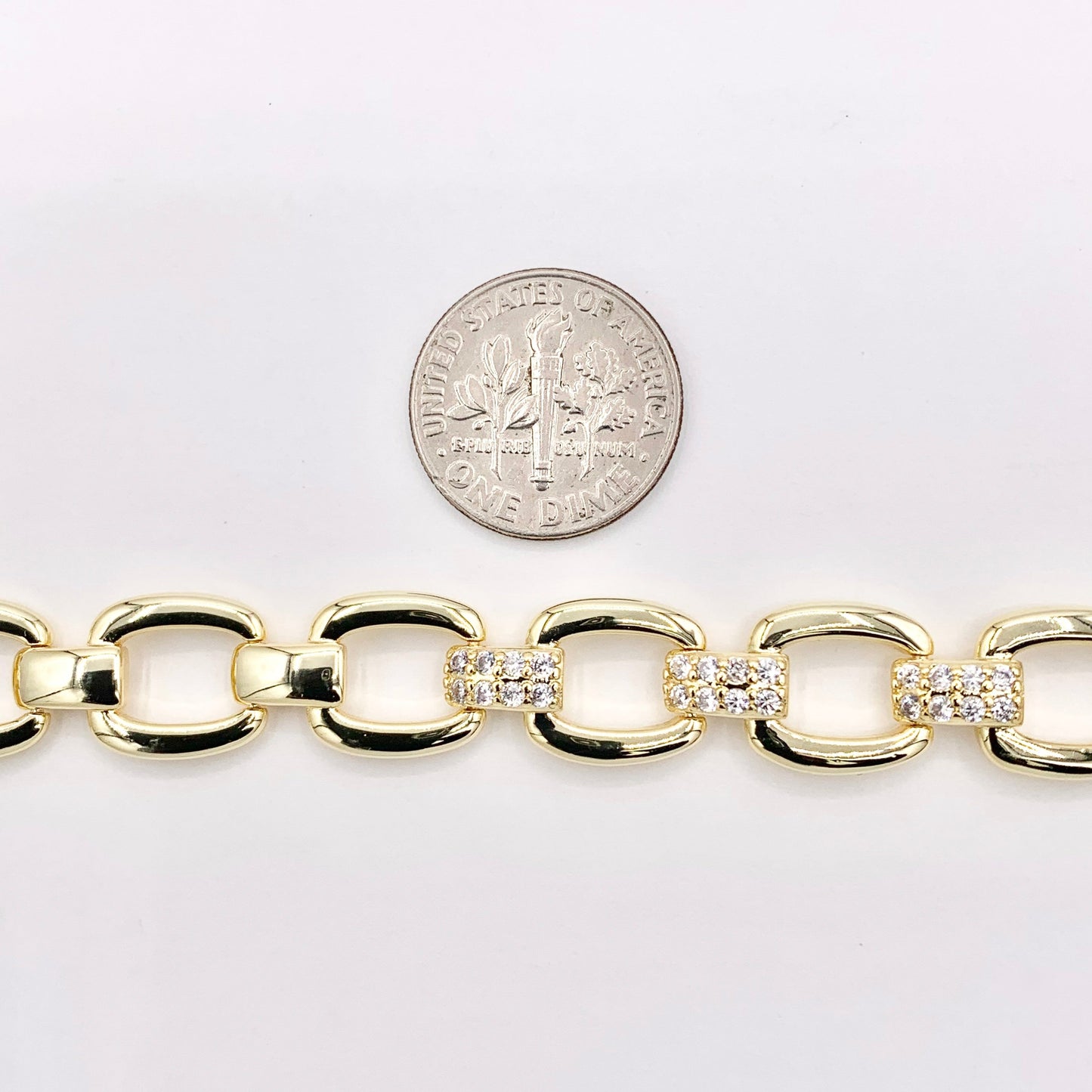 6.5" Delicate 18K Gold Plated Fancy Square Link Rhinestone Chain Bracelet 2PCS