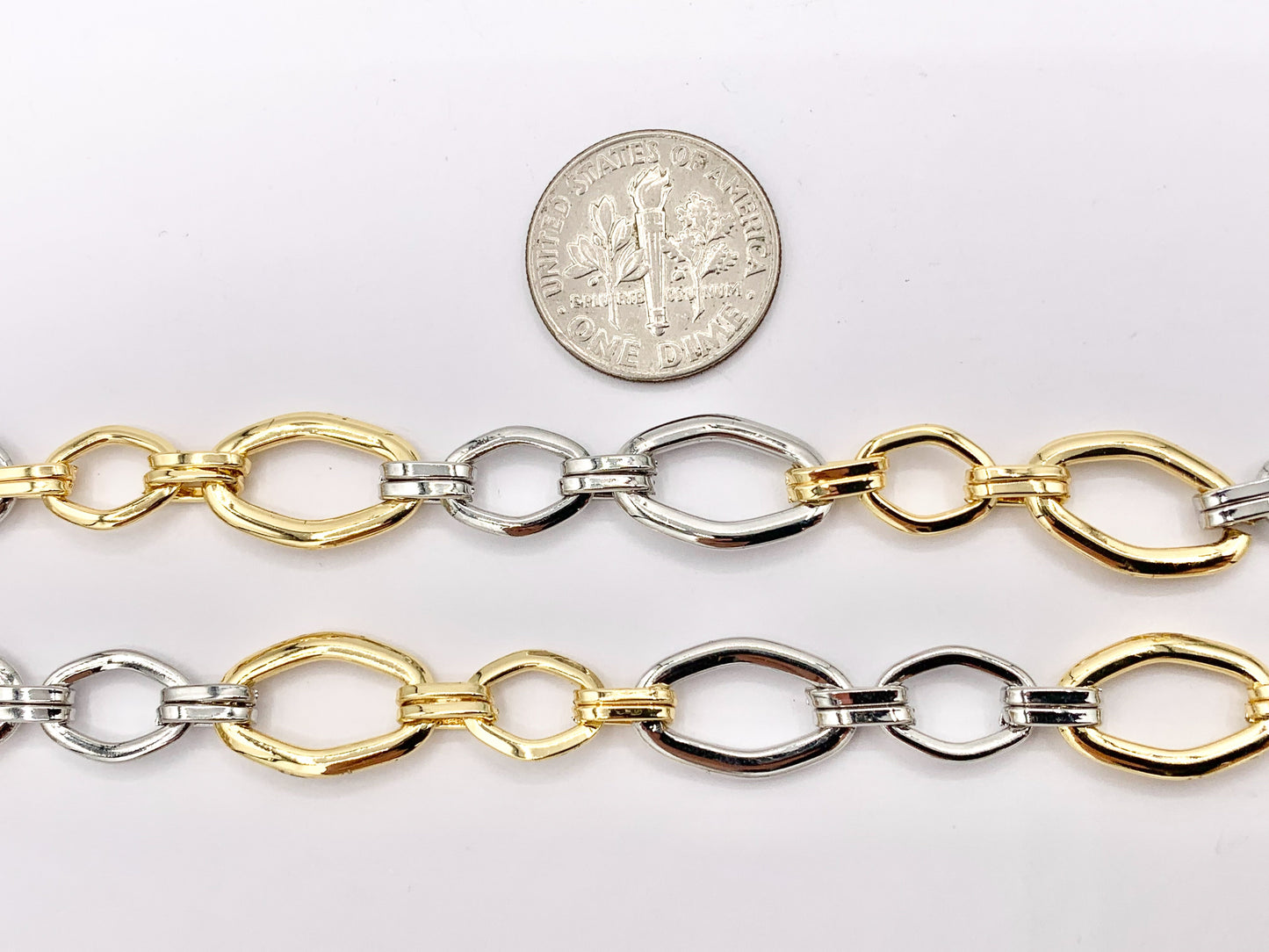 2 Tone Oval Chain in Real 18K Gold/Platinum Plated Chain By The Spool