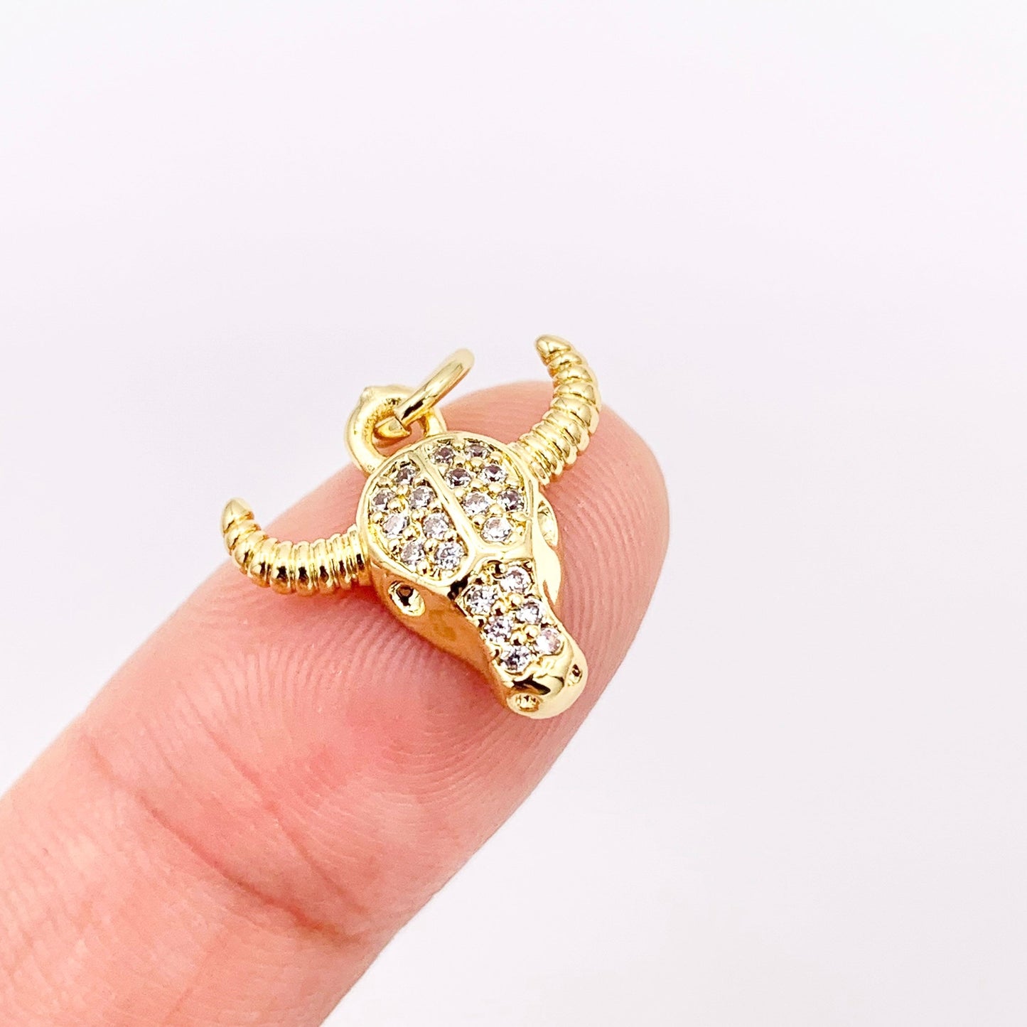 15x14mm Long Horn Steer Head Pendants High Quality Tiny Bull Head Charms in 18K Gold Plated Copper 10 PCS