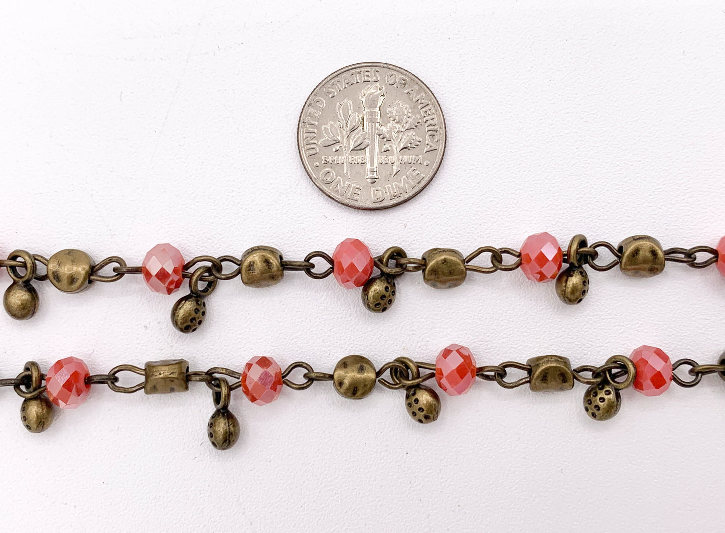 Vintage Dangle Crystal Rondelle Faceted Rosary Style Beaded Chain With Brass Wire By Spool 6mm