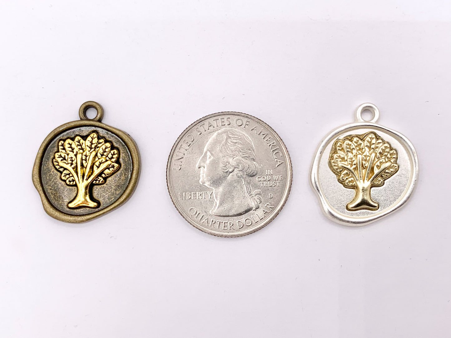 20x24mm Pewter Tree of Life Coin Charms One Sided 2 Tone Coin Pendant in Gold, Matte Silver, Silver, Brass, Gunmetal