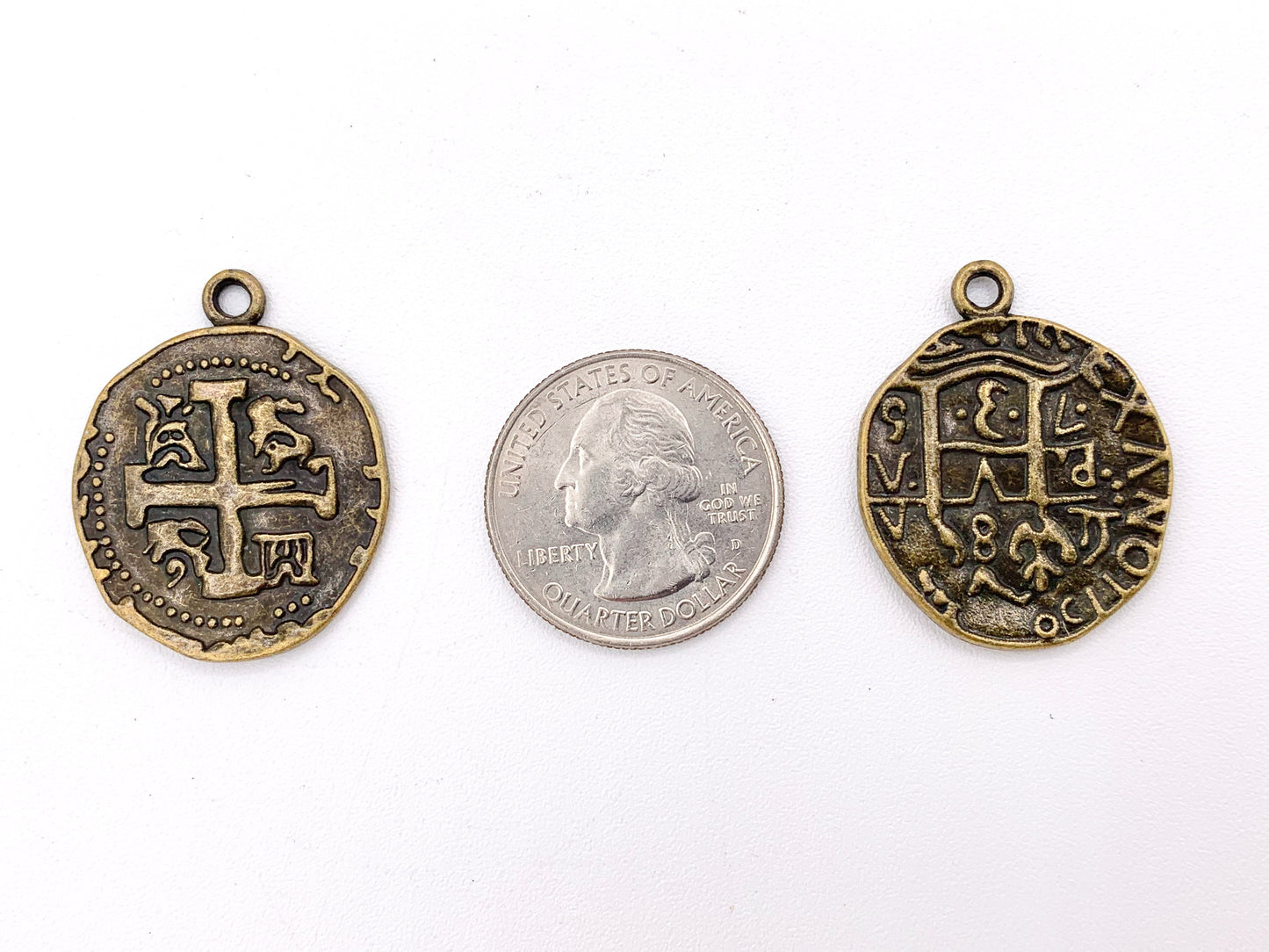 25mm Pewter Jerusalem Cross Coin Charms in Gold, Silver, Bronze, Copper, Gunmetal, Green & Blue Patina