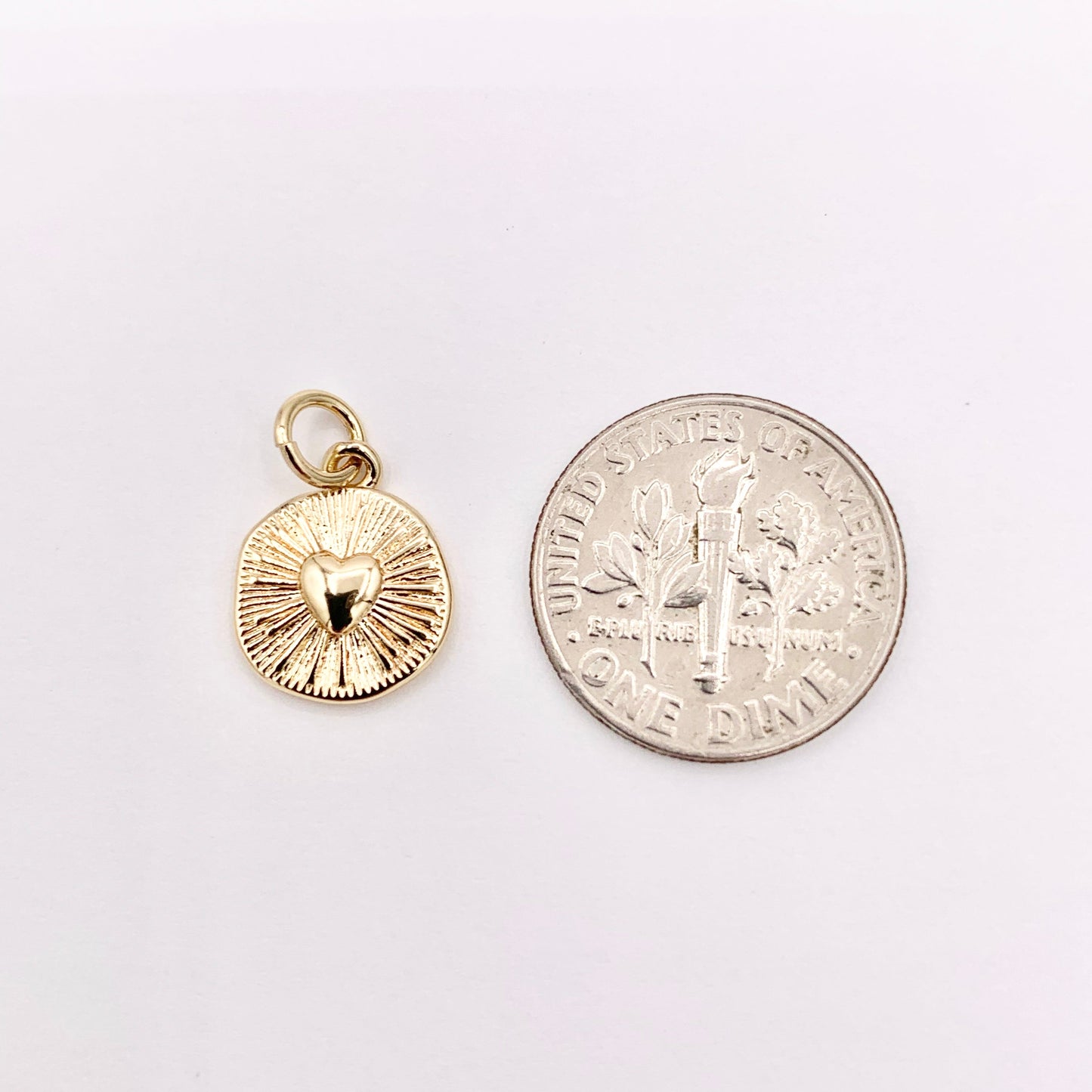 10mm Tiny Heart Coin Charm in Real Gold 18K Plated Over Copper 10 PCS