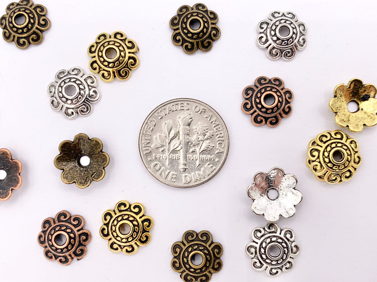 10mm Pewter Bead Caps Cute Space Beads in Gold, Silver, Copper and Bronze Color 125g