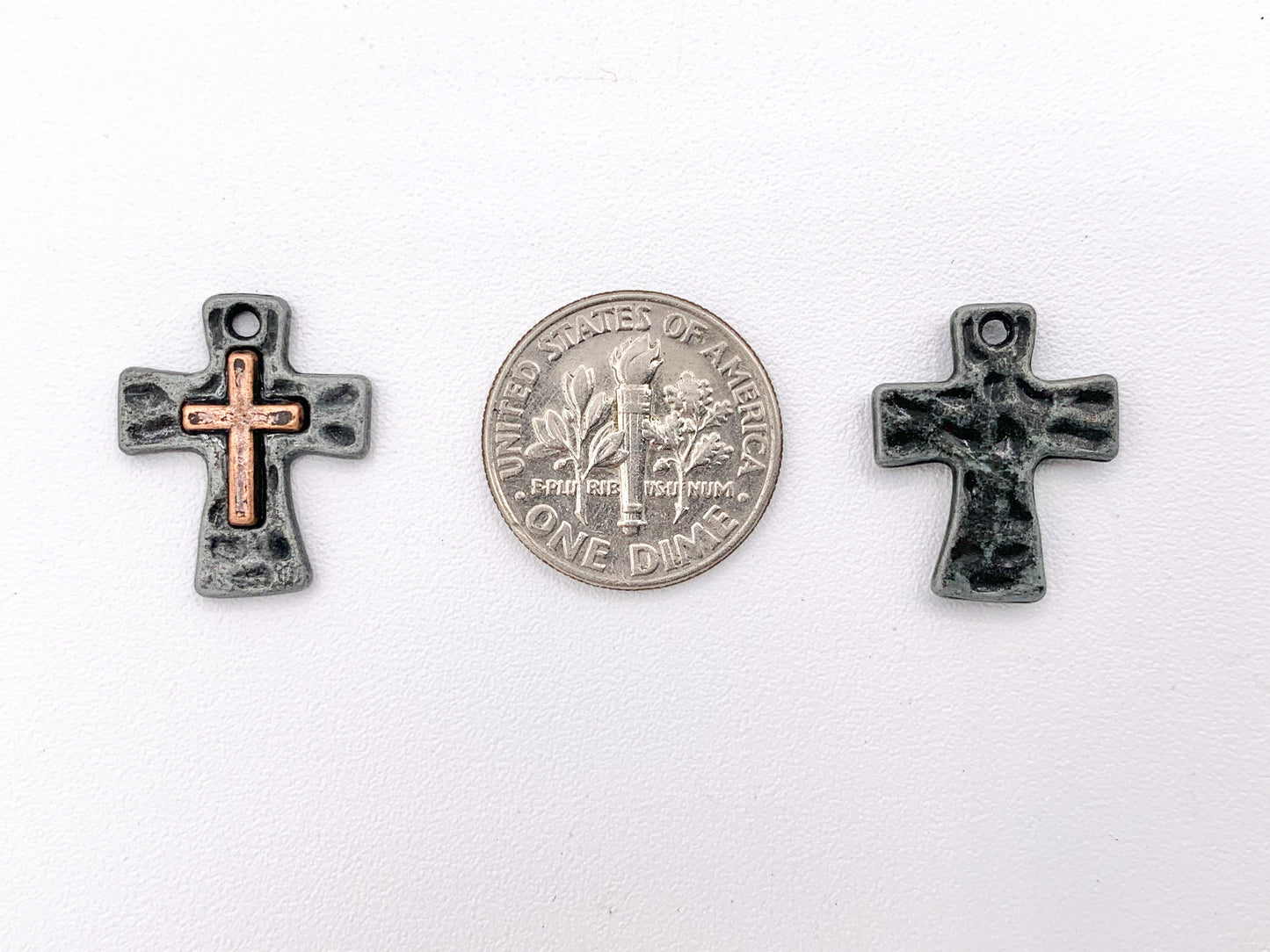 14x18mm Pewter Small Hammered Cross Charms Religious Pendant in 7 Colors 25 PCS