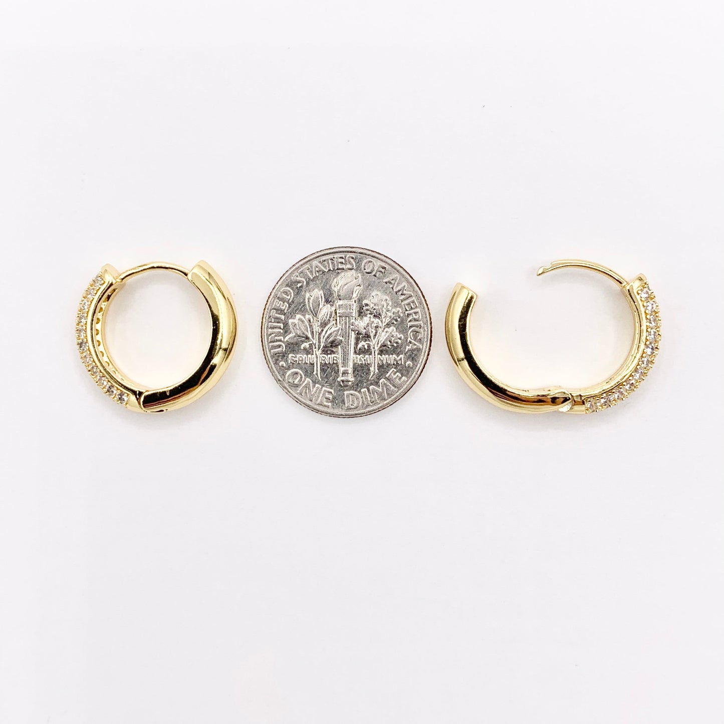 16mm Hoop Huggies Pave Earrings in Real Gold 18K Micro CZ Earring Hoop 5 PAIRS