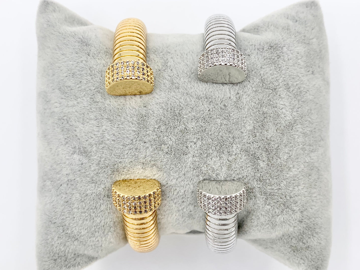 CZ Pave Rhinestone Fancy Open Hinge Bracelet Cuffs in 18K Gold Plating or Silver Plating