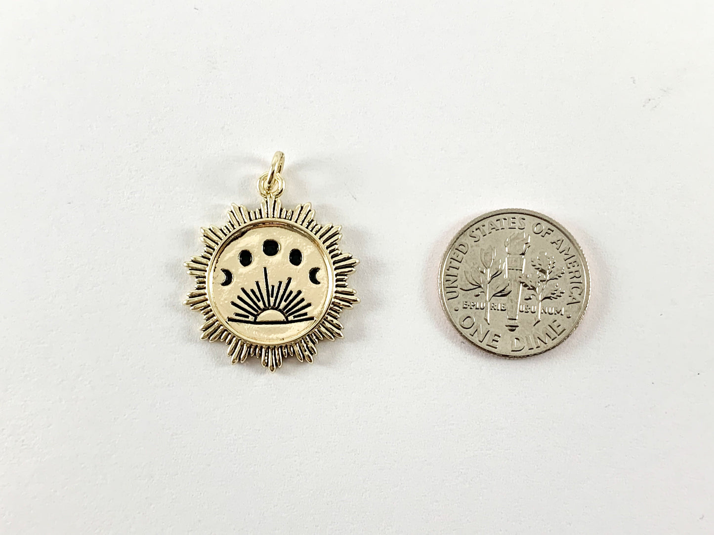 Real Gold 18K Plated Enamel Coin Sunset Bezel Charm Over Brass 8PCS