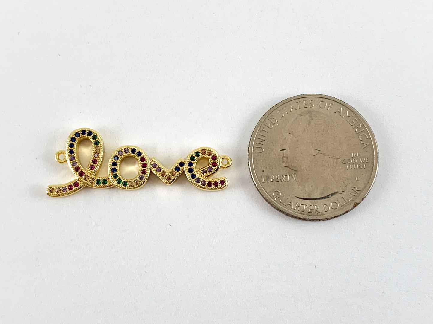 Real Gold 18K Plated Micro CZ Multicolor LOVE letter Pave connector Over Brass 4PCS