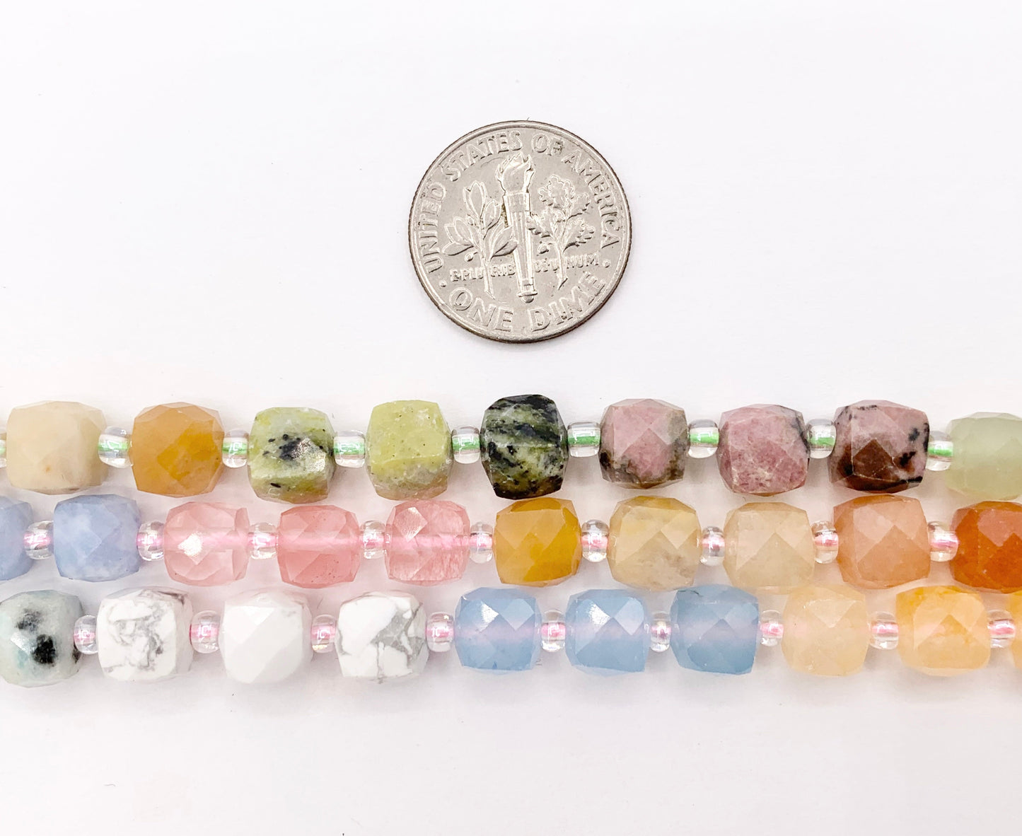6-7mm Assorted High Quality Mixed Stone Hand Cut Cube Beads 6 Colors Available 15" Price Per Strand