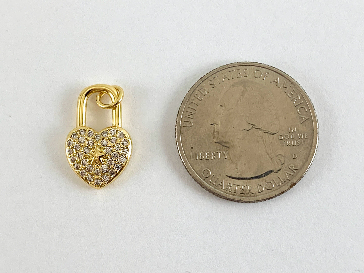 Real Gold 18K Plated Micro CZ Heart Pave Charm Over Copper 6PCS