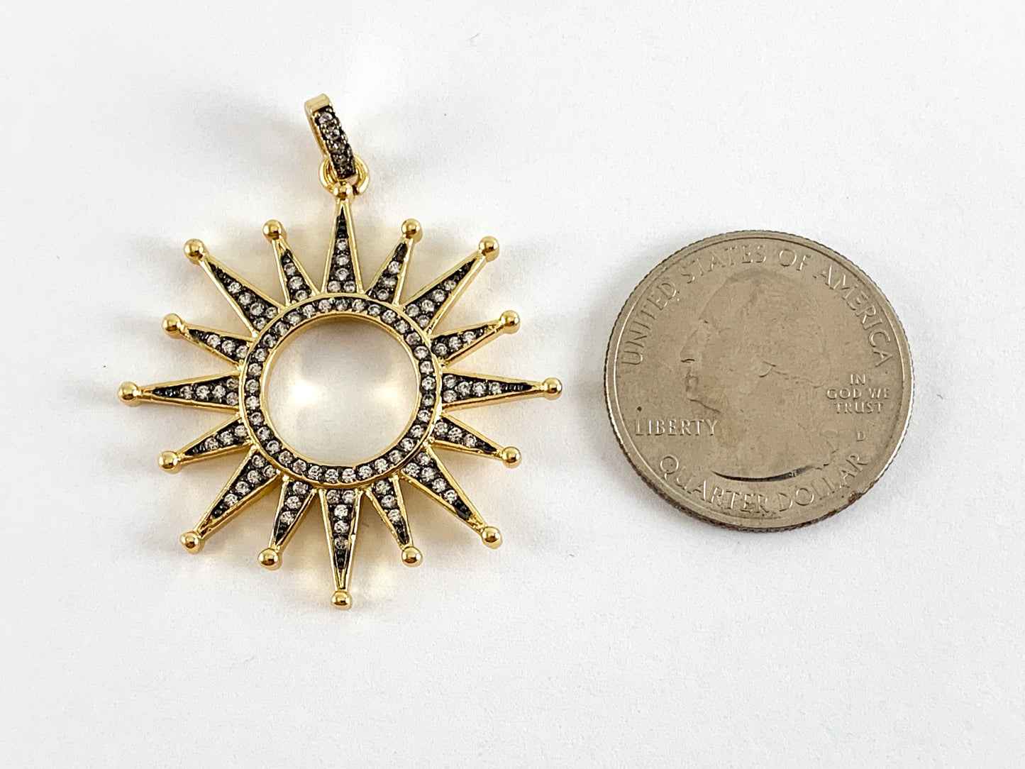 Real Gold 18K Plated Micro CZ Sun Burst Pave Charm Over Brass 2PCS