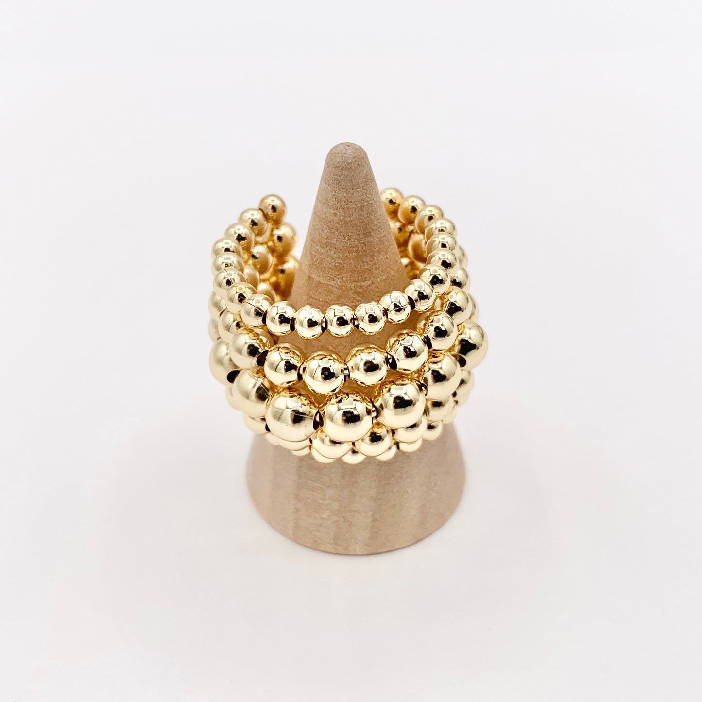 Thick Chunky Gold Beaded Ring in Real Gold 18K Plated Copper 4 PCS