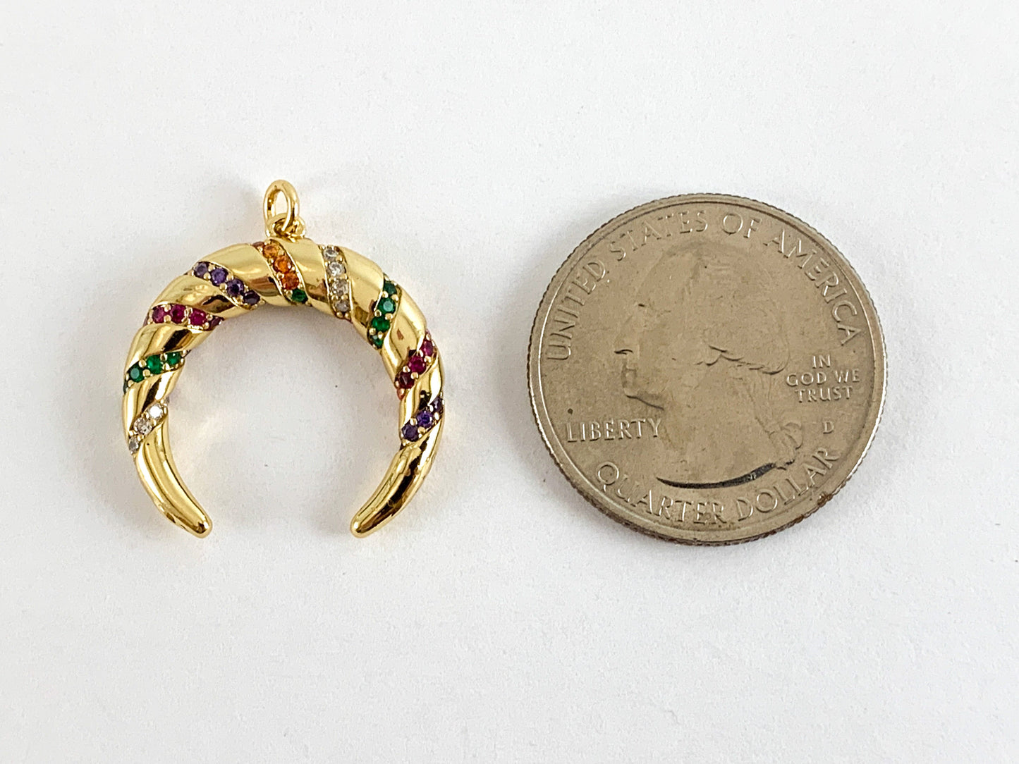 Real Gold 18K Plated Micro CZ Multicolor Moon Crescent/ Horn Pave Charm Over Brass 4PCS