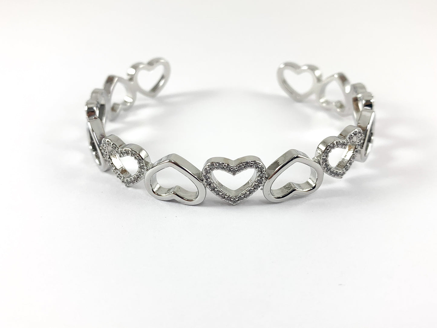 Real Gold/Platinum 18K Plated Copper CZ Pave Heart Bracelet Cuffs