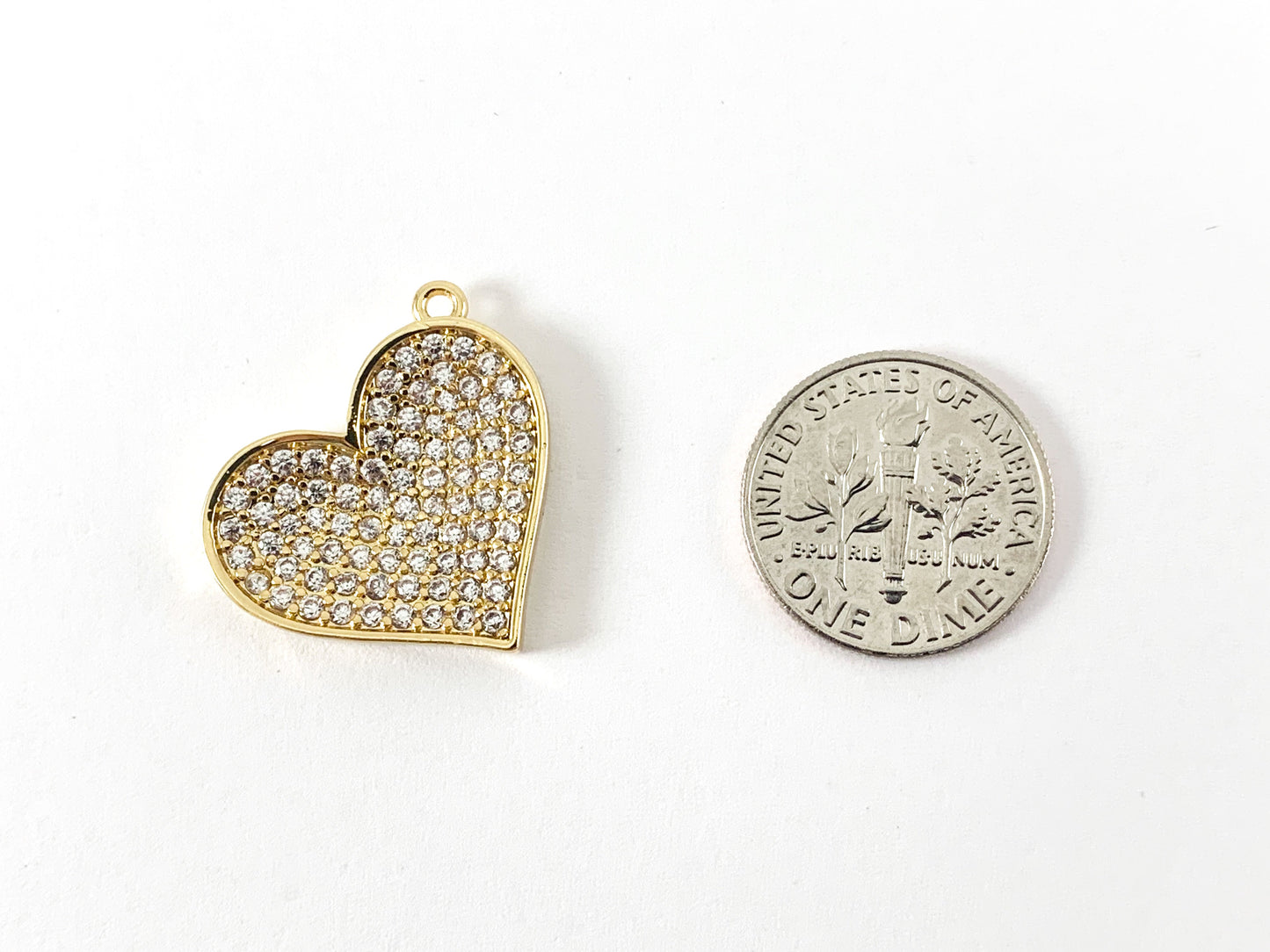 Real Gold 18K Plated Micro CZ Heart Pave Charm Over Brass