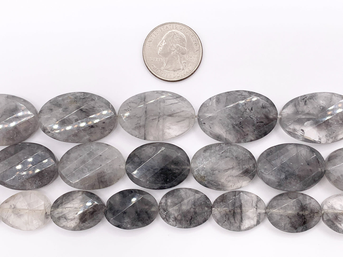 Cloudy Quartz Oval Faceted Natural Gray Stone Beads 15"- 16" Price 1 Strand