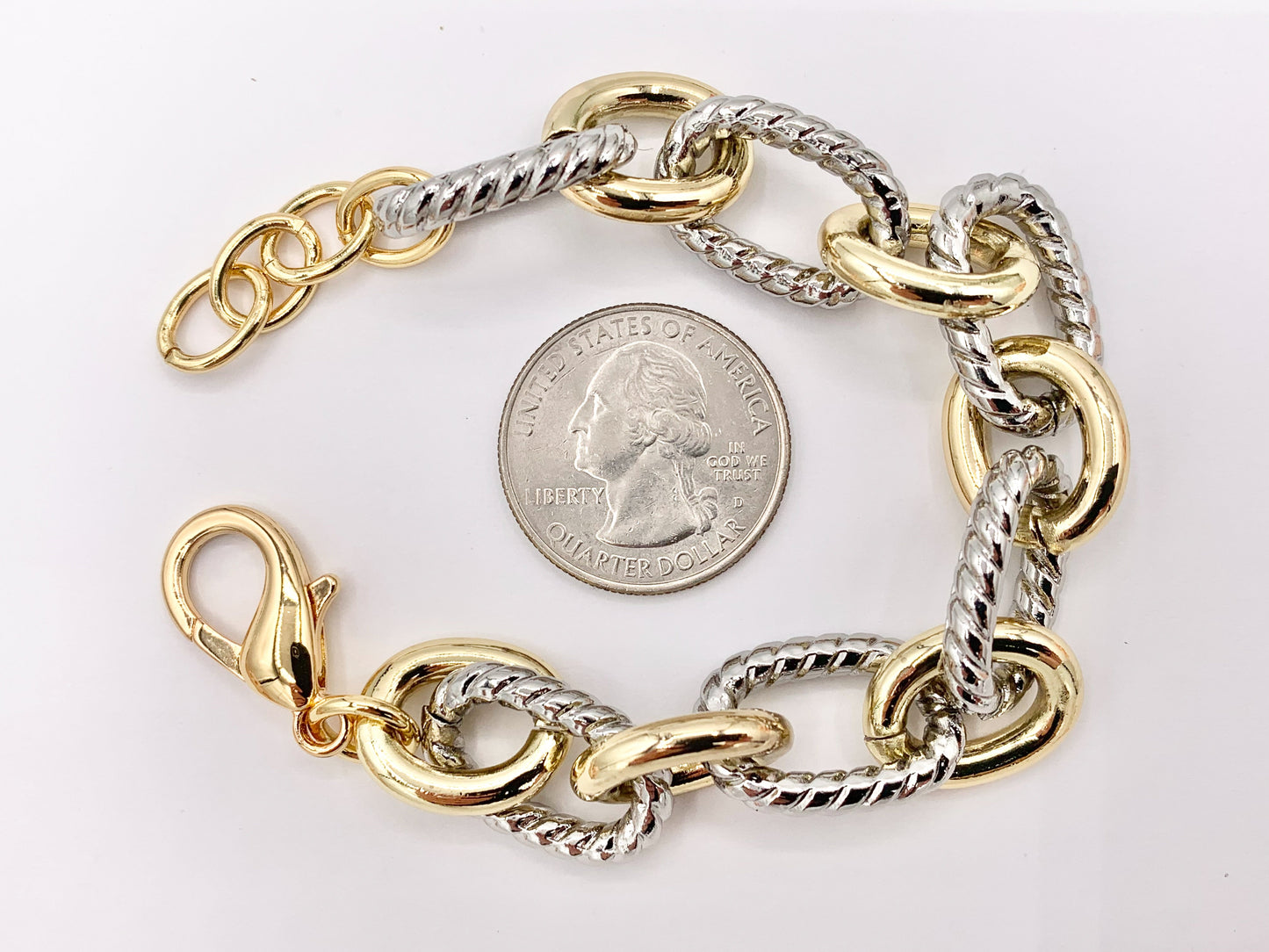 Chunky Twisted Oval Link Chain Necklace And Bracelet in Gold/Silver 2 Tone Plated Copper Finished Necklace 18.5"-20" Bracelet 7"-8" 1PC