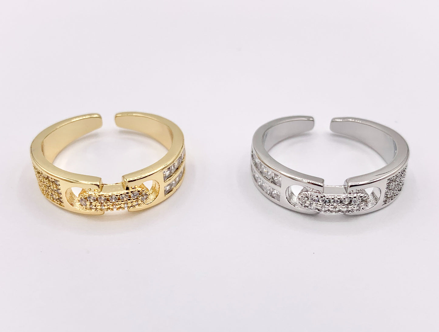 Cute Buckle CZ Rings Real 18K Gold/Platinum Plated CZ Pave Adjustable Ring 4 PCS