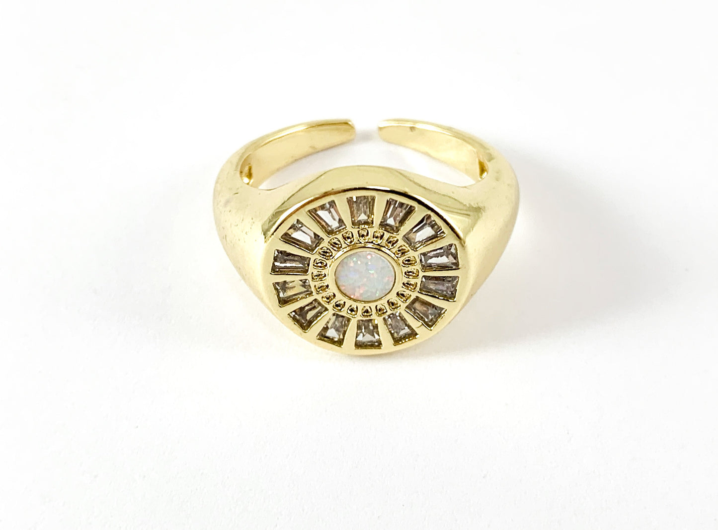 Real Gold 18K Plated CZ Pave Ring with Japanese Opal 4PCS