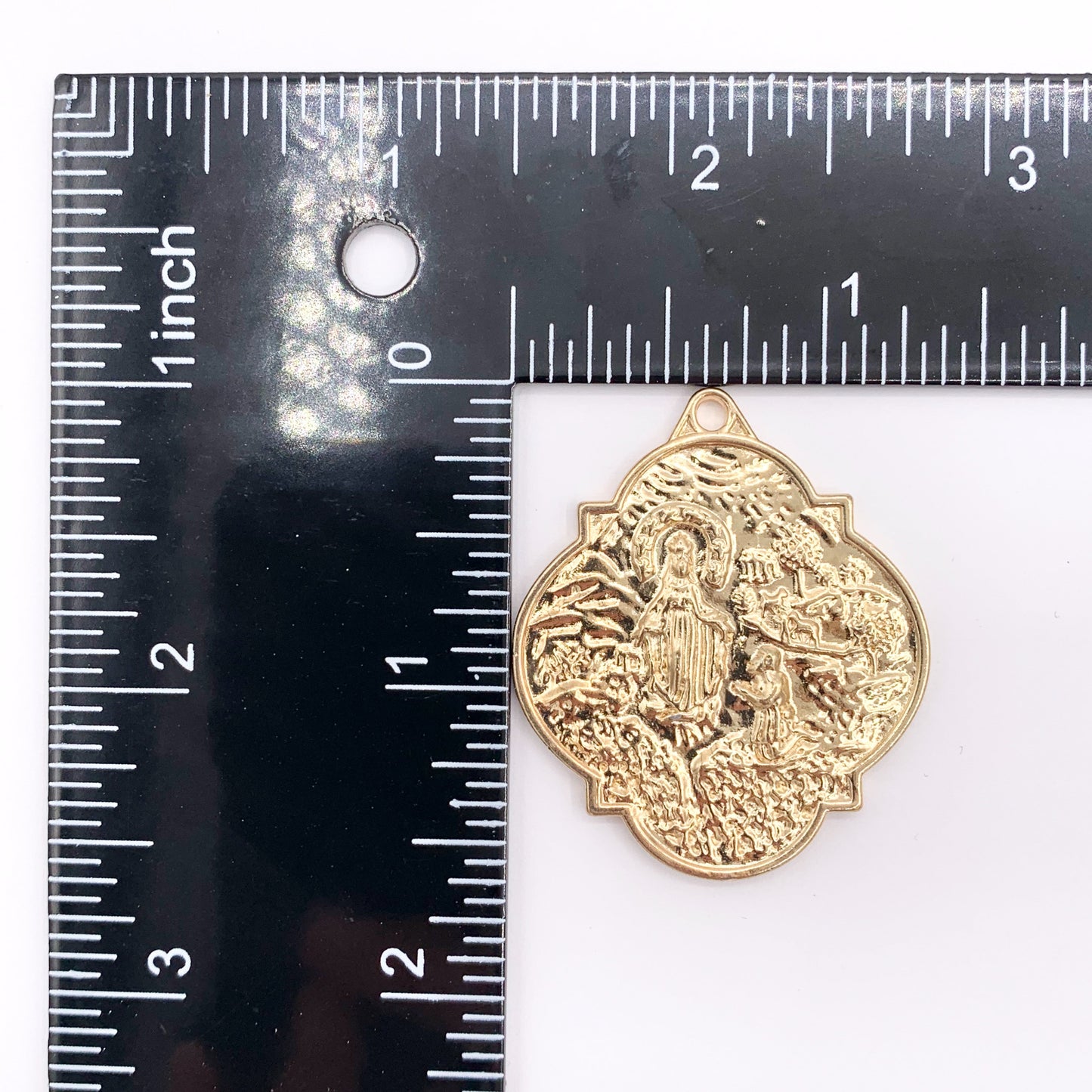 34mm Pewter Virgin Mary Marian Medal Pendant Catholic Religious Charm in Gold, Silver, Bronze, Copper, Gunmetal & Green Patina