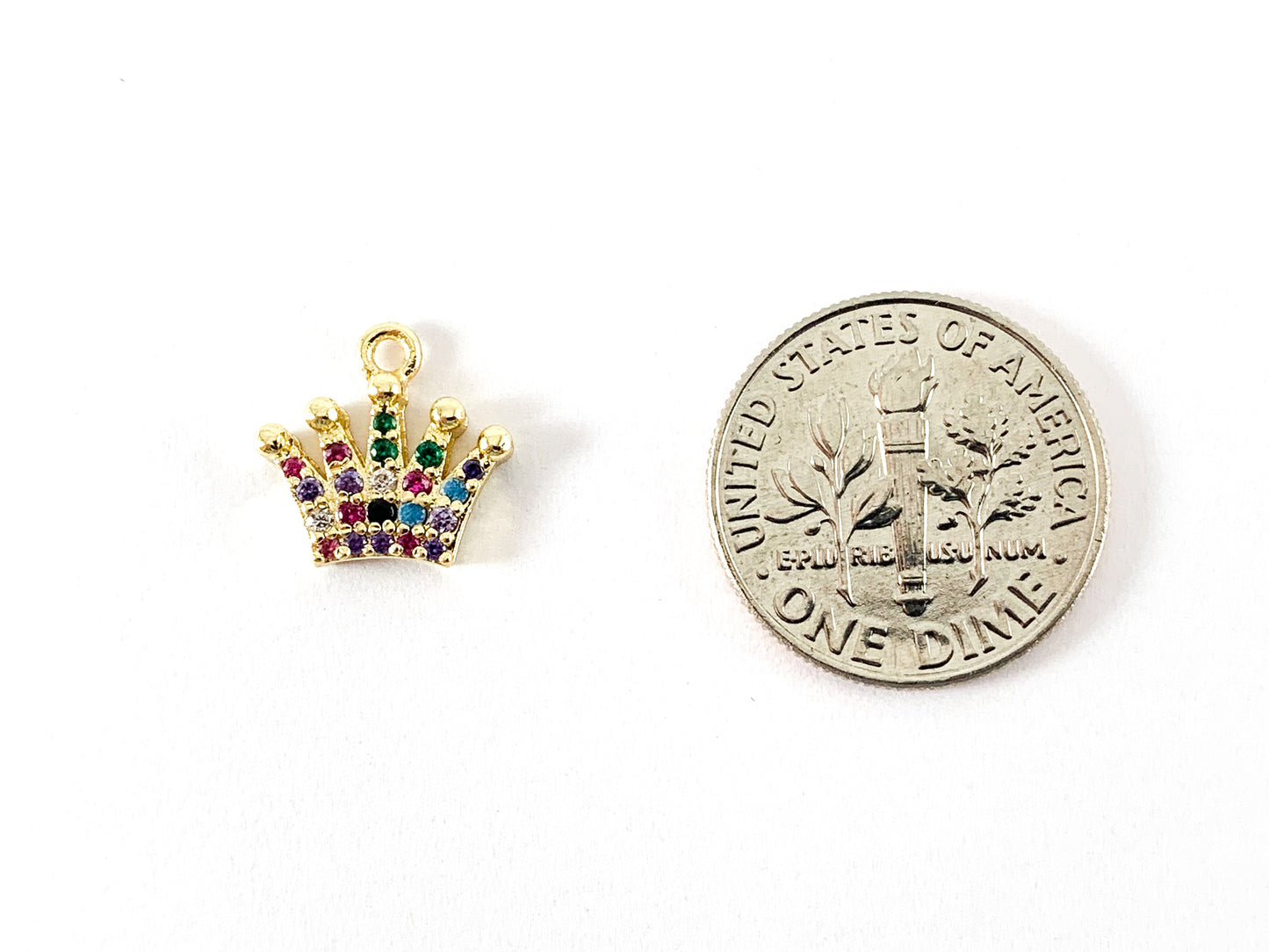 18K Gold Plated CZ Pave Multicolor Crown Pendant Over Brass 6PCS