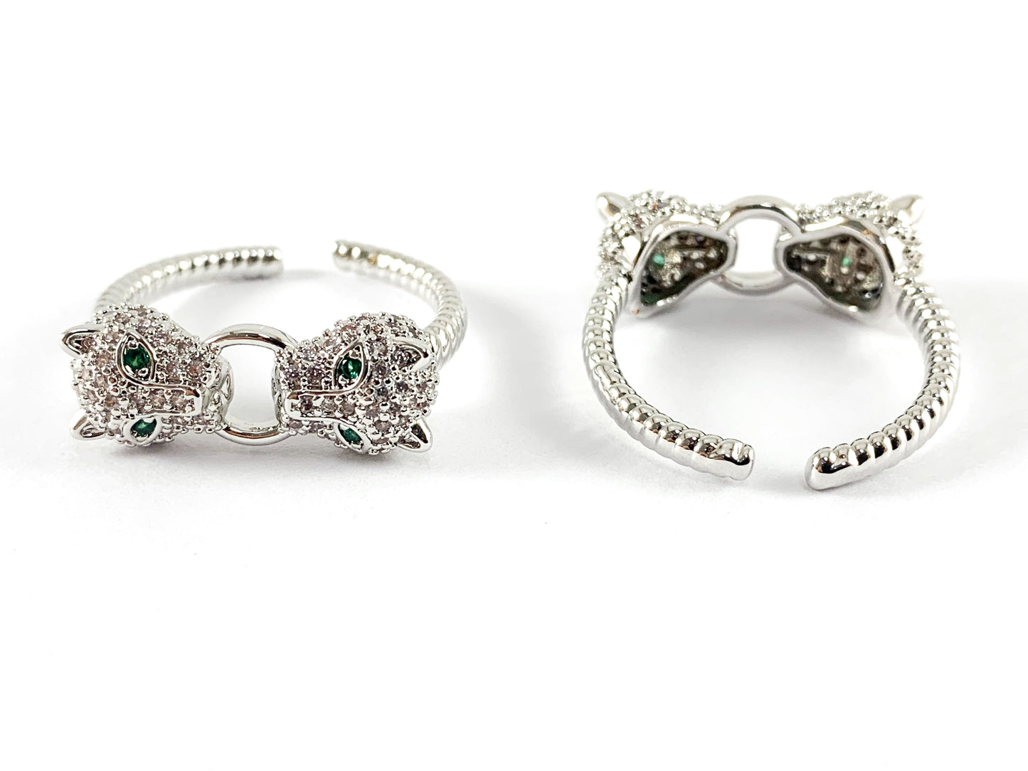 18K Real Gold/Platinum Plated CZ Pave Leopard Head Jaguar Adjustable Ring 3PCS