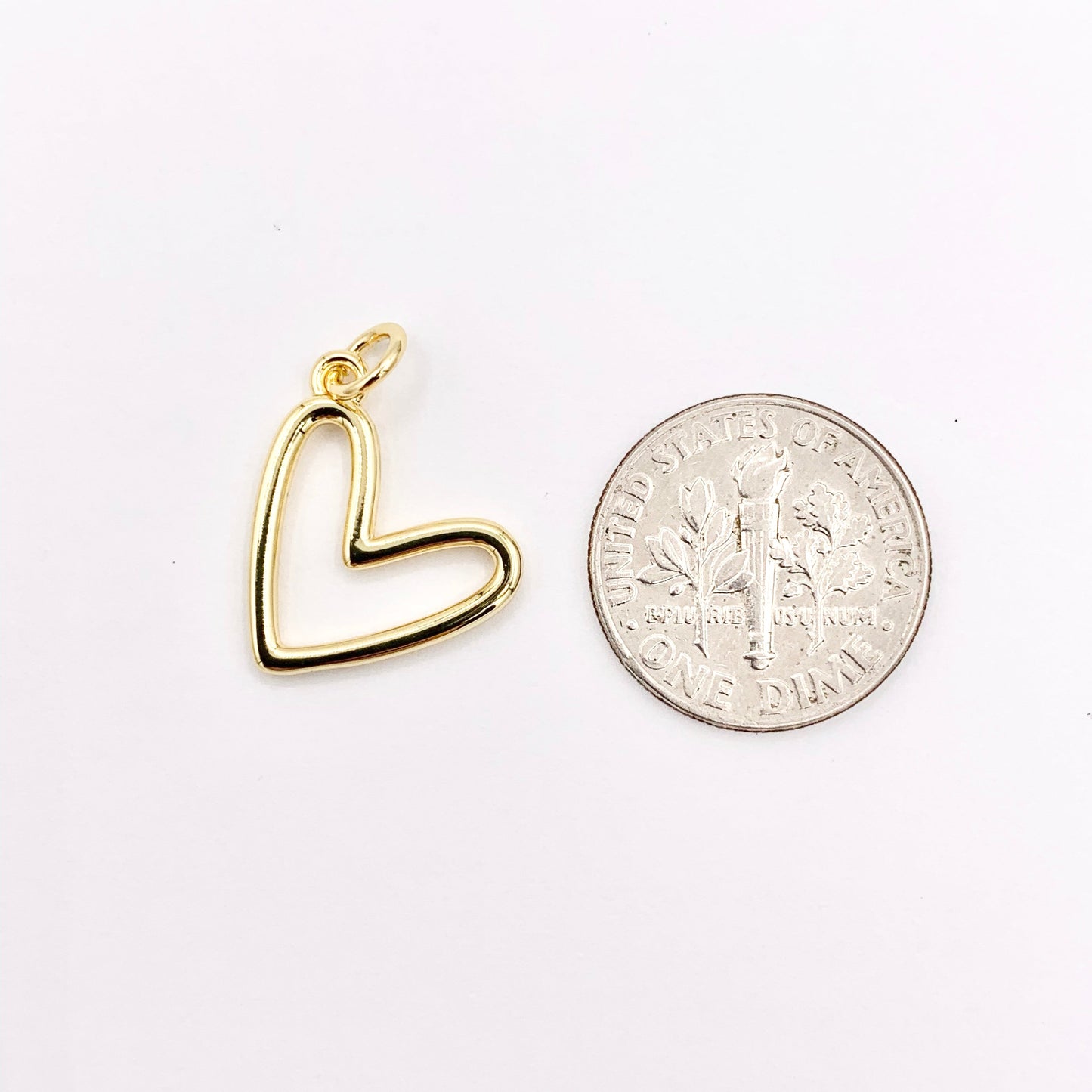 Hollow Heart Charm Center Cut Out Pendants in CZ Pave 18K Gold Plated Copper 10 PCS