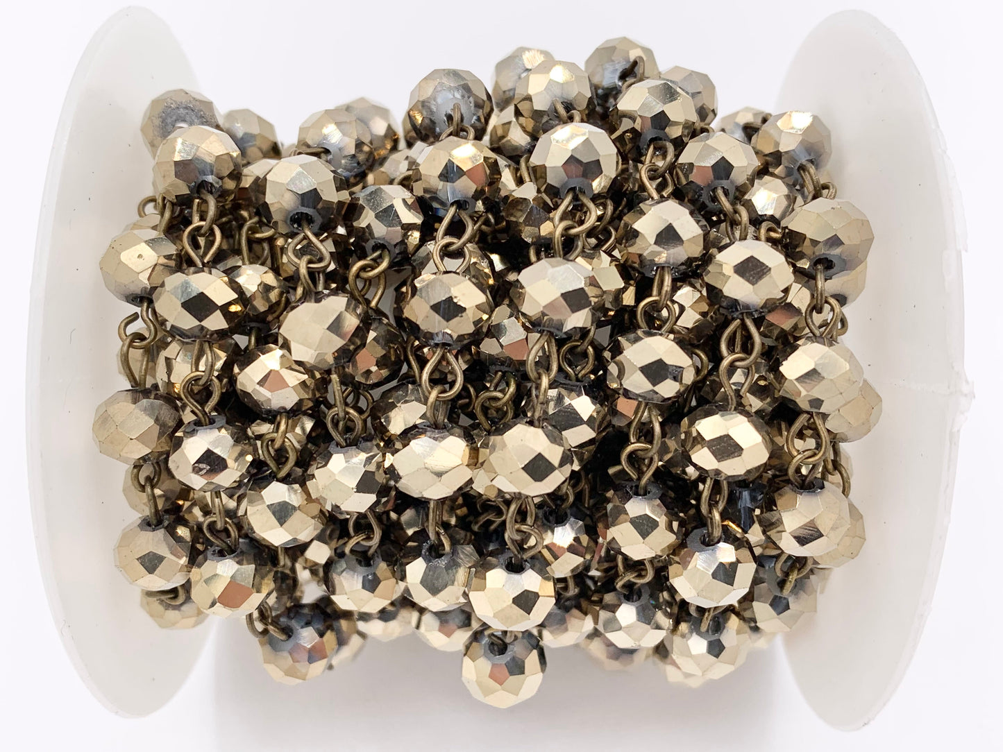 Antique Gold/ Brass Crystal Rondelle Faceted Rosary Beaded Chain With Brass Wire By Spool 6mm 8mm