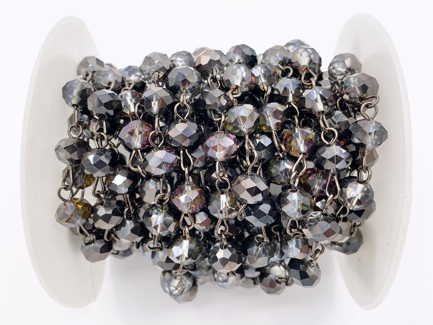 Black + Purple Half Coated Crystal Rondelle Faceted Rosary Beaded Chain With Gunmetal Wire By Spool 6mm 8mm