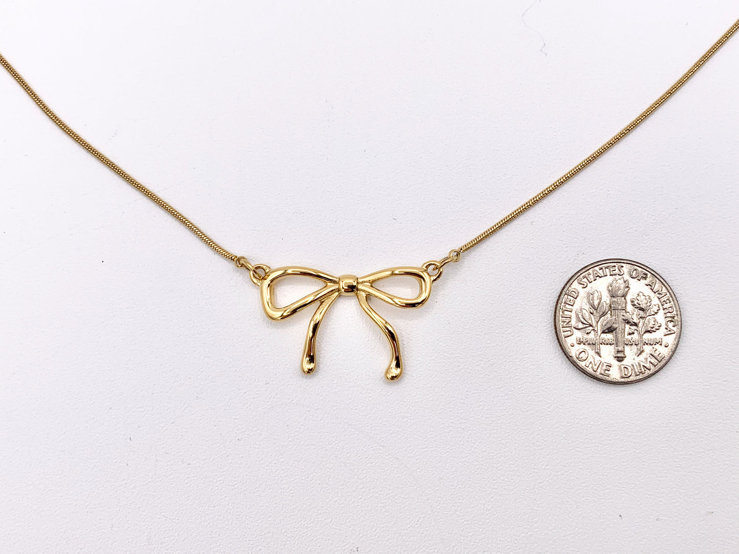 Delicate Bowtie Necklace Gold Plated Stainless Steel Dainty Flexible Minimalist Finished Necklace 16" with Extension Link