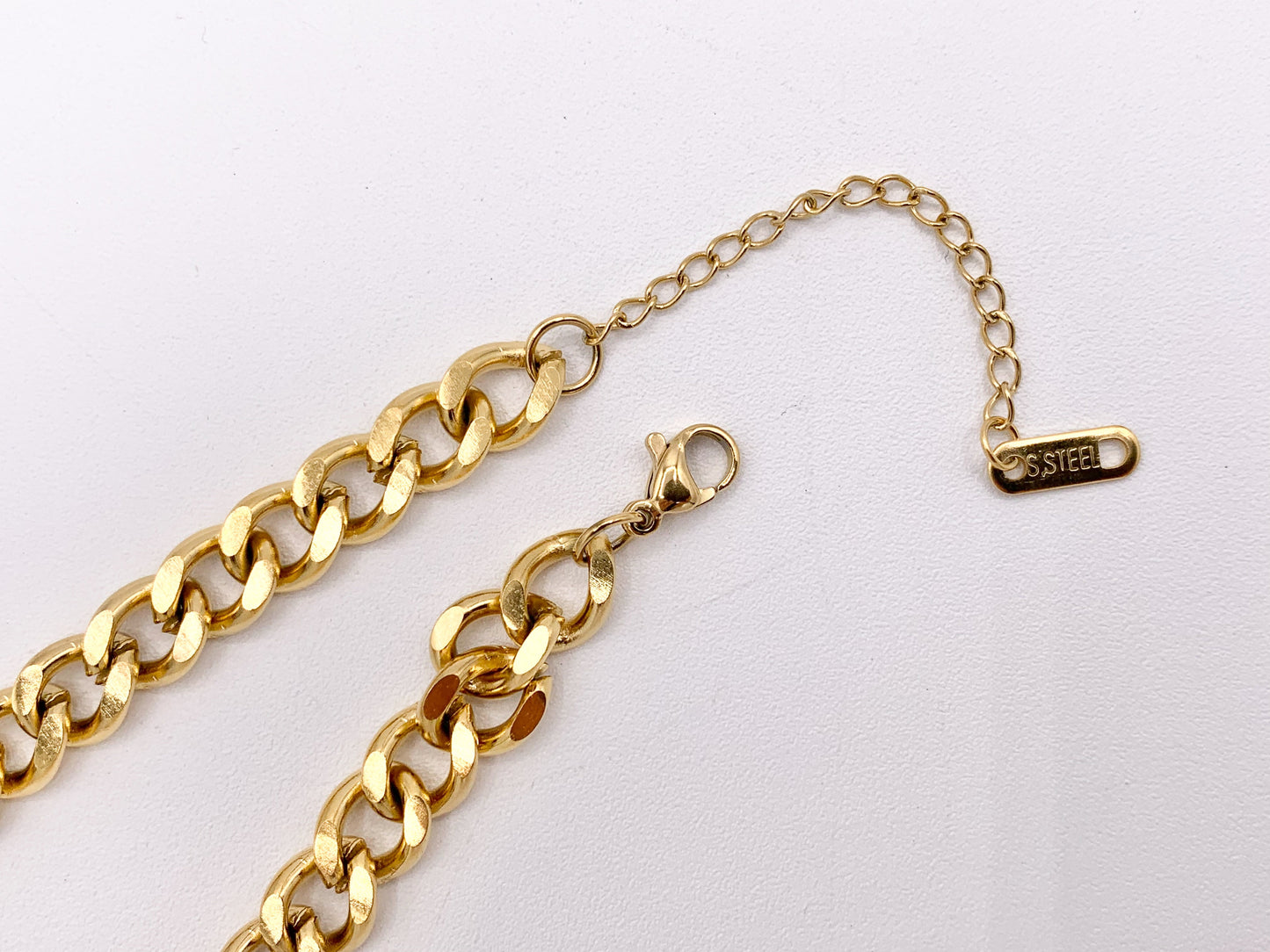 Chunky Curb Necklace Gold/Silver Plated Stainless Steel Finished Necklace 16" with Extension Link