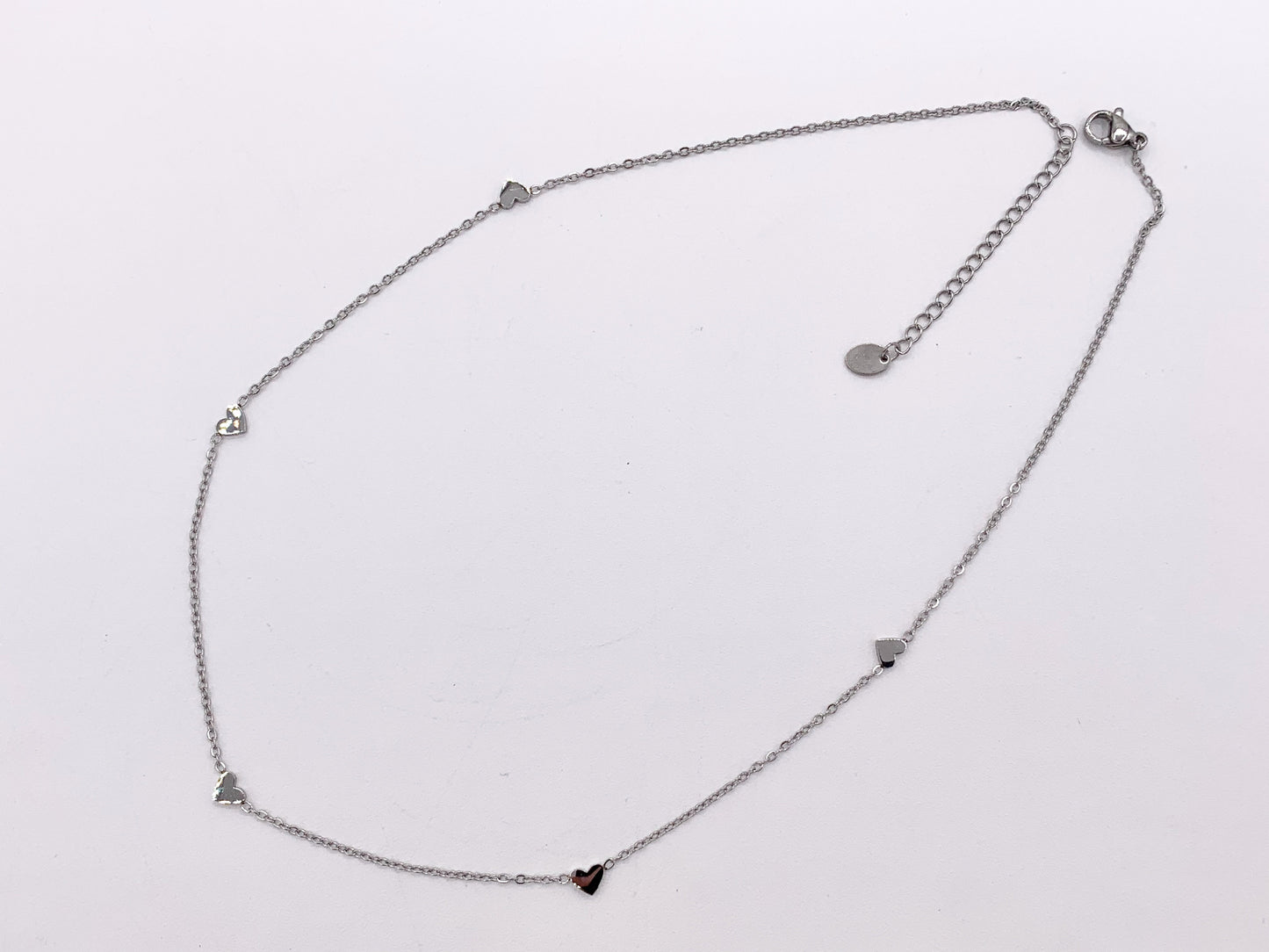 Delicate Heart Necklace Silver Plated Stainless Steel Dainty Flexible Minimalist Finished Necklace 16" with Extension Link