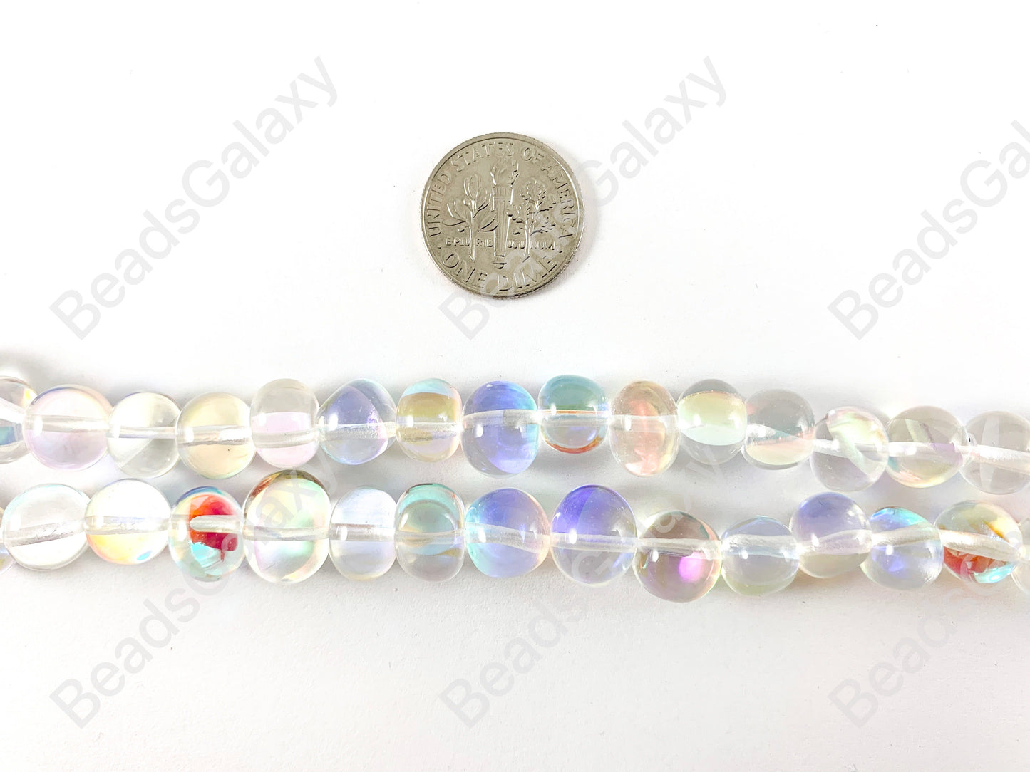 Iridescent Clear Natural Quartz Mermaid Glowing Round Beads Around 15-16"