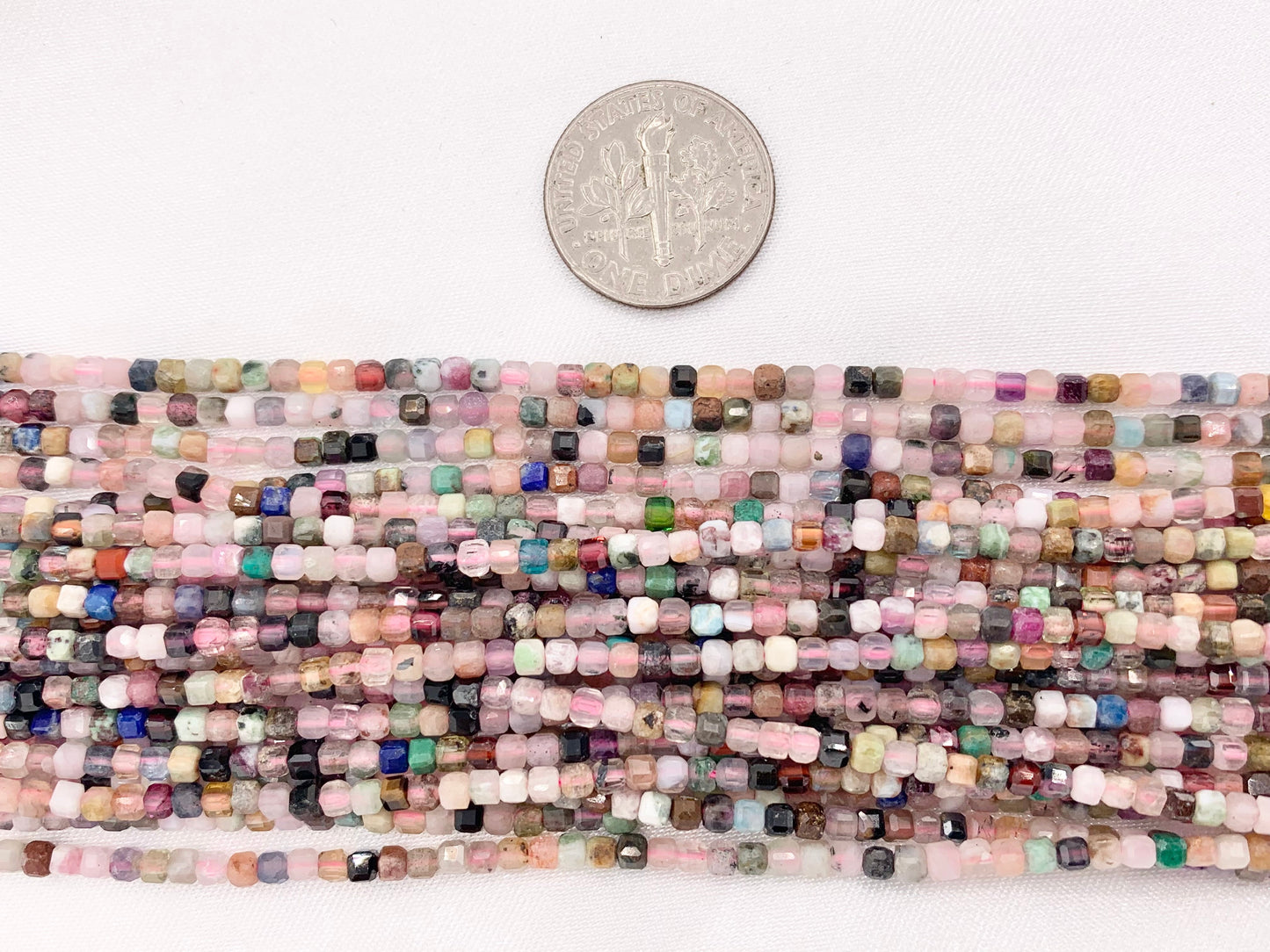 2mm Assorted High Quality Stone Hand Cut Faceted Cube Beads 13 Different Natural Stone Beads 15" Strand