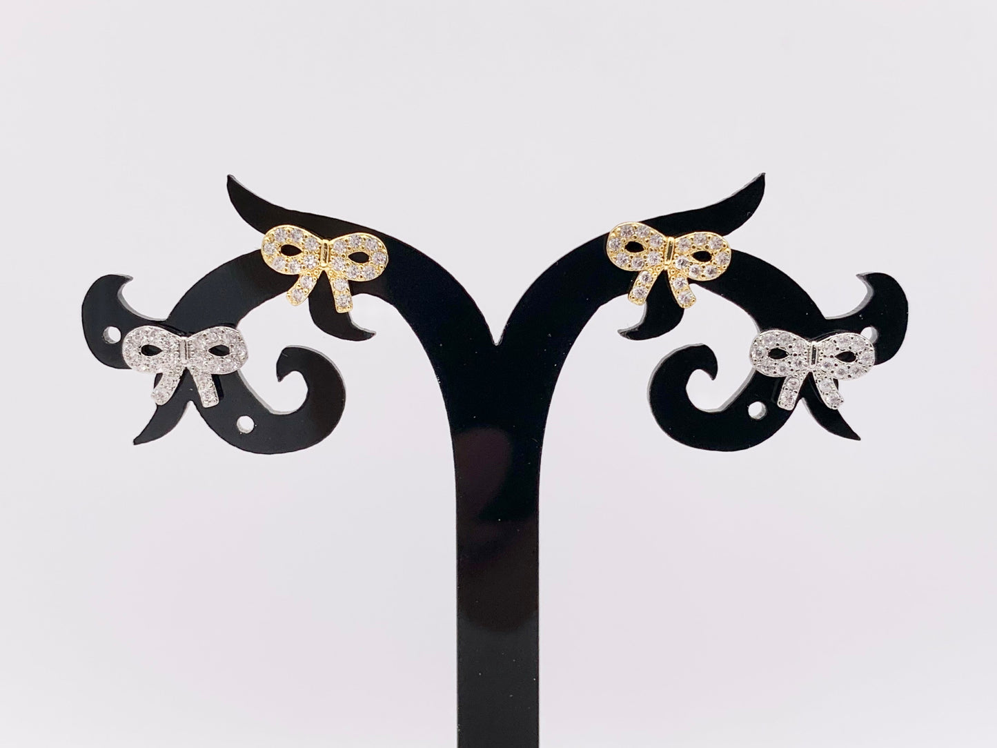 Cute Bowtie Earring Studs in CZ Pave 18K Gold/Platinum Plated Over Copper Earrings 3 PAIRS