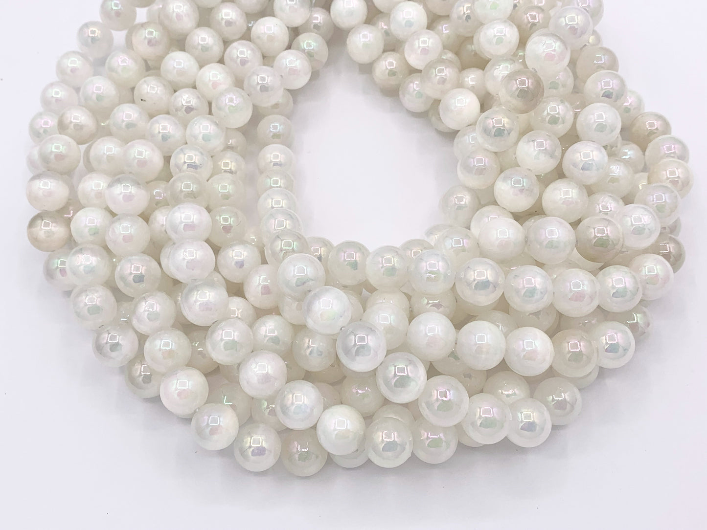 Electroplated Natural Selenite Mystic Coated White Selenite Smooth Beads 6mm 8mm 10mm Natural Stone Beads