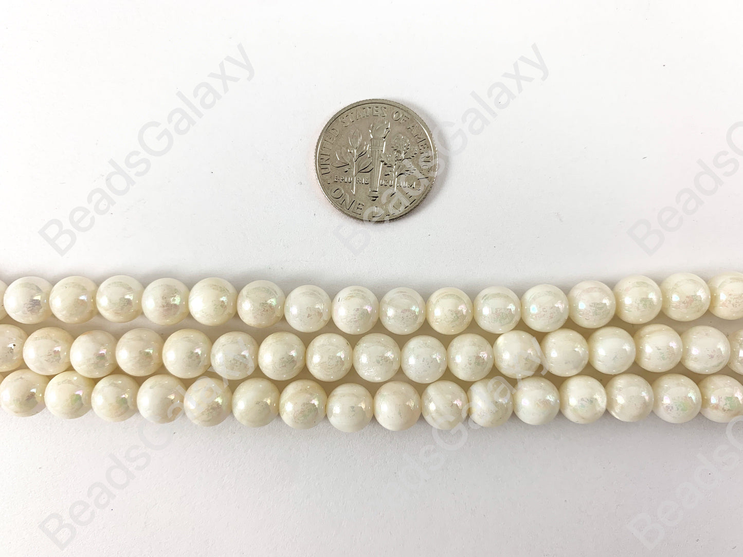 Shiny Electroplated Coated Natural White Lip Shell Round Beads Around 15"