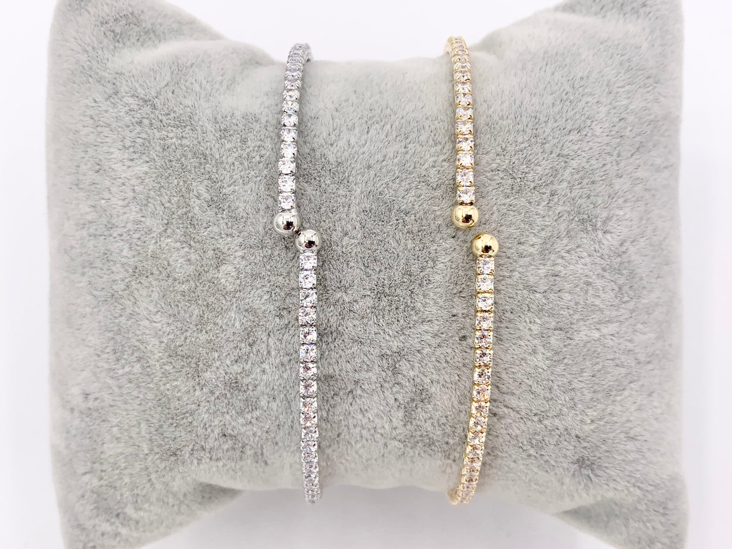 CZ Pave Dainty Rhinestone Baguette Fancy Flexible Bracelet Cuffs In Real Gold/Platinum 18K Plated Copper 5 PCS