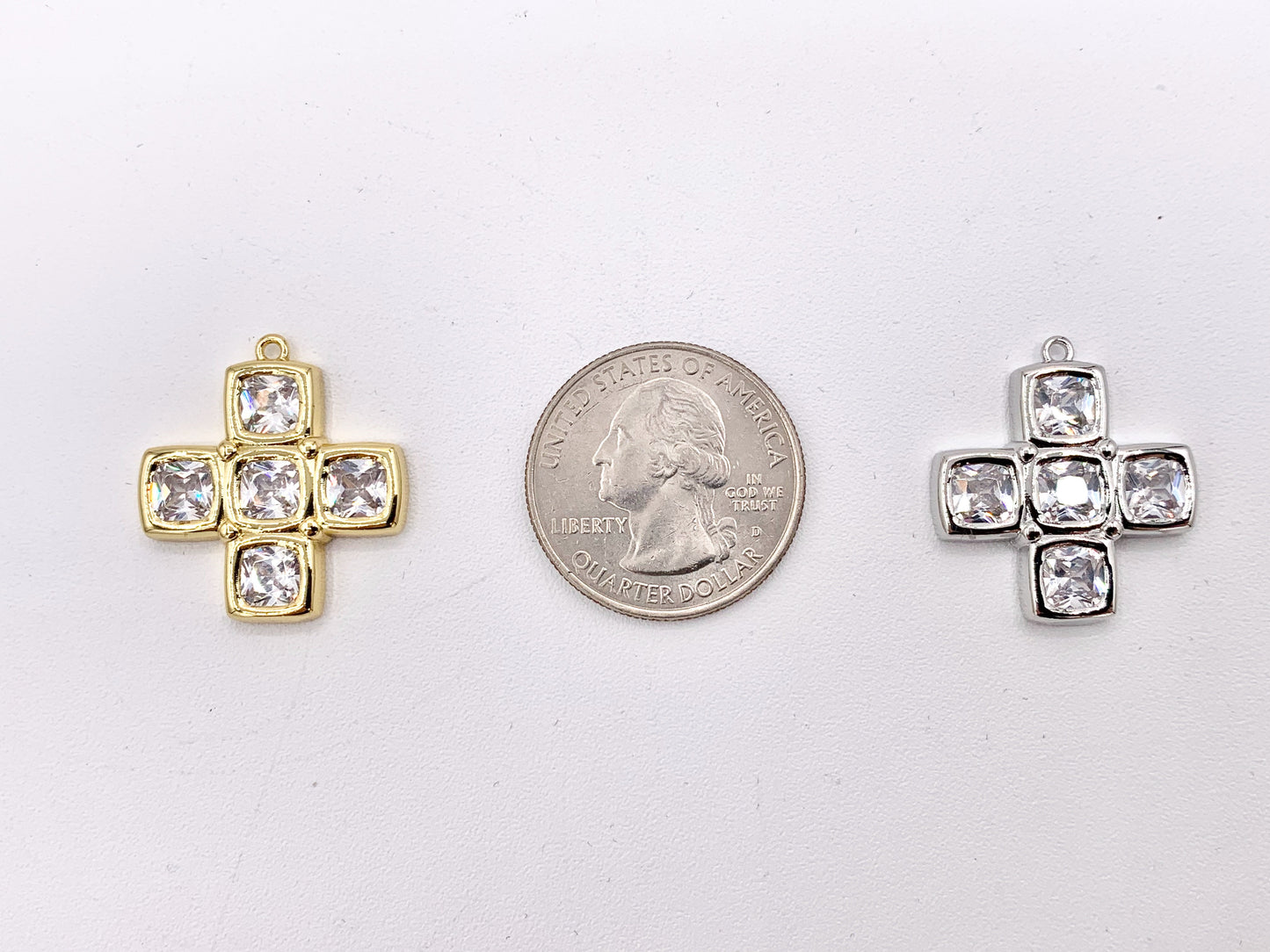 Whimsical Bedazzle Gold Cross Pendants with Beautiful CZ Pave in 18K Gold or Silver plated Copper 5 PCS