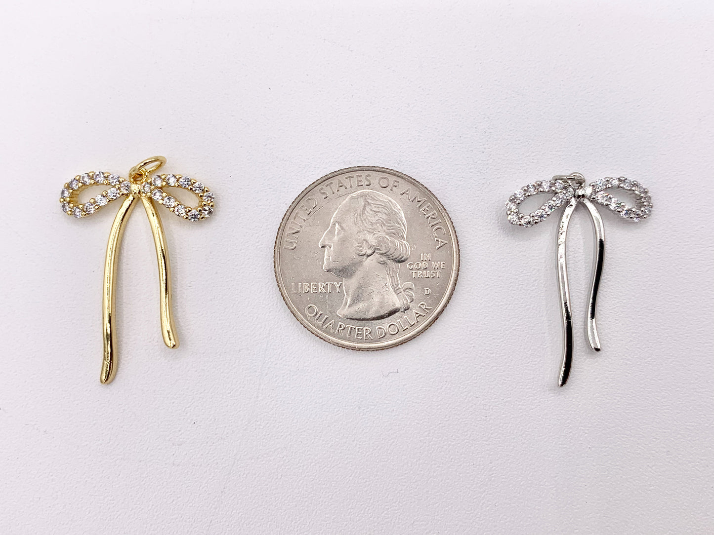 Cute CZ Pave Bowtie Pendant in 18K Gold/Platinum Plated Over Copper 8PCS