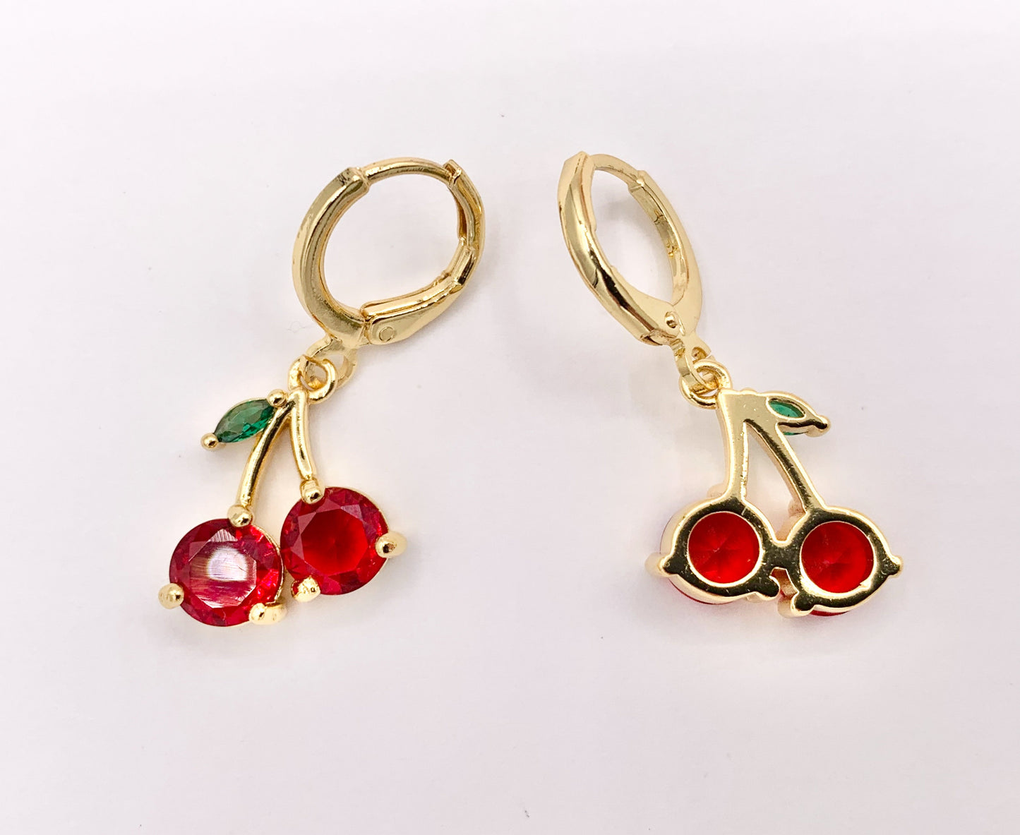 Luxury CZ Pave Red Cherry Earring Huggies in Real Gold 18K Micro CZ Pave Over Copper 4 PAIRS