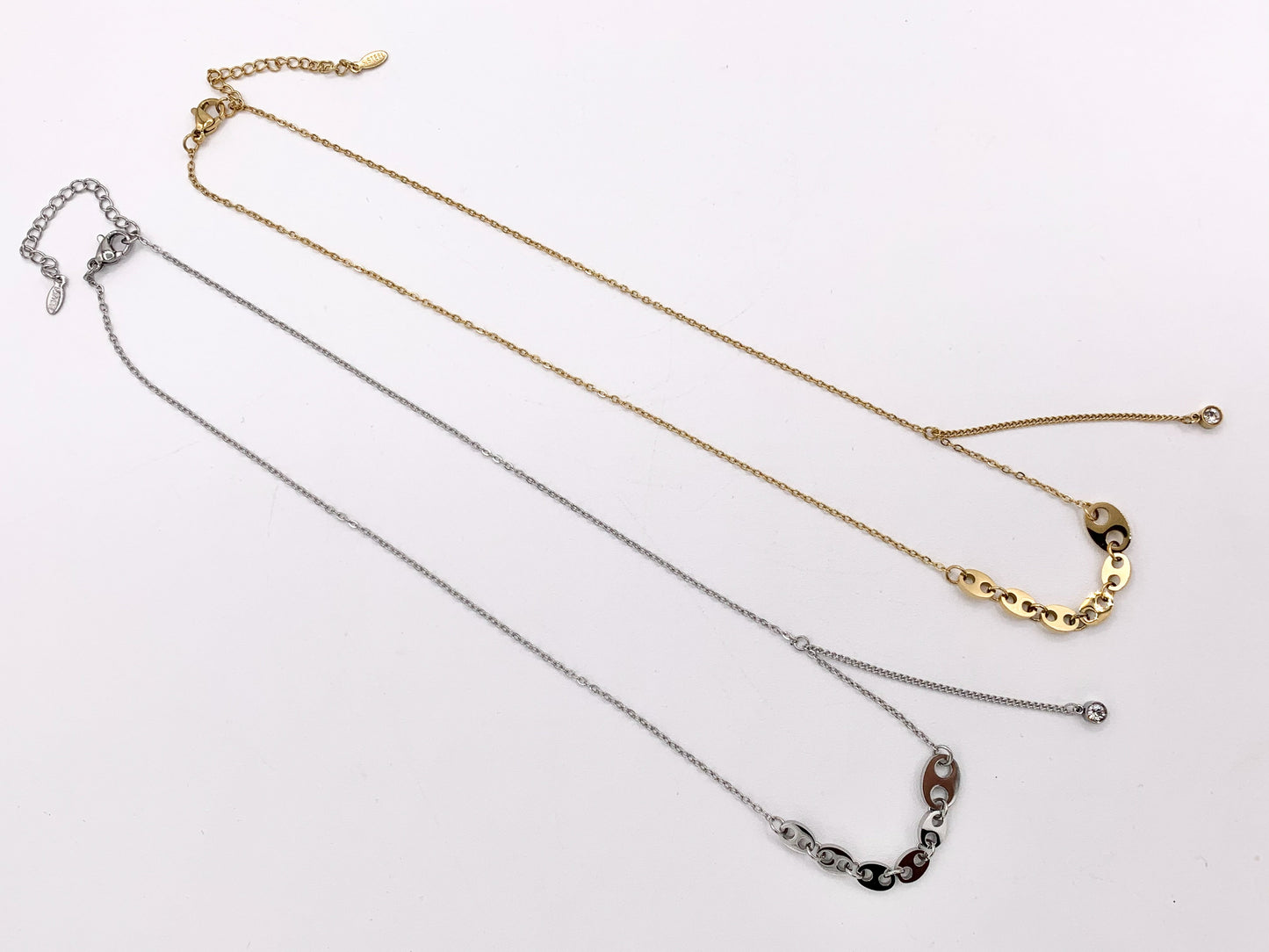 Delicate Coffee Bean Dangle CZ Pendant Necklace Gold/Silver Plated Stainless Steel Finished Necklace 16" with Extension Link