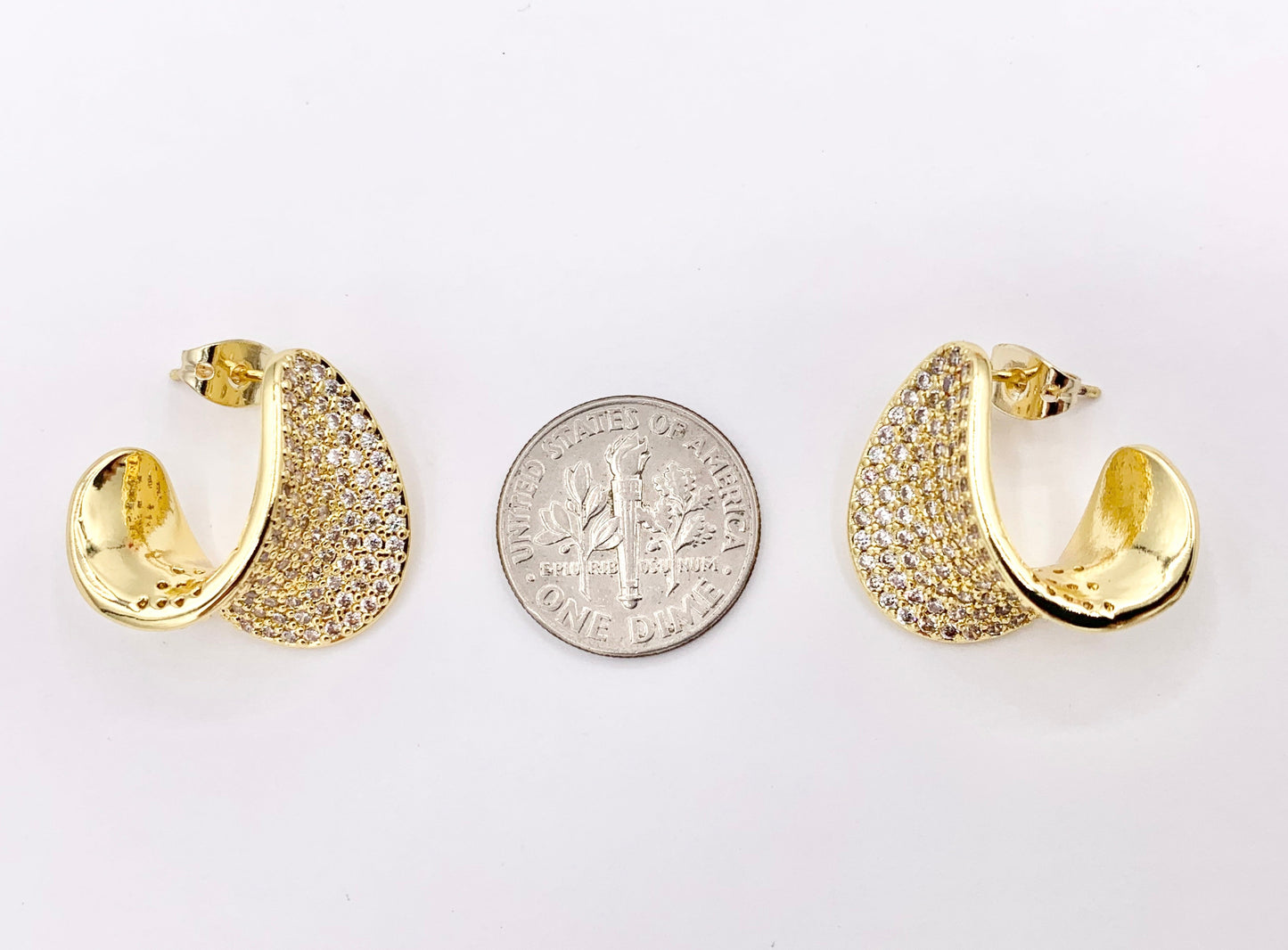 Unique Wrap Curved CZ Pave Hoop Earrings over 18K Gold/Silver Plated Copper3 PAIRS