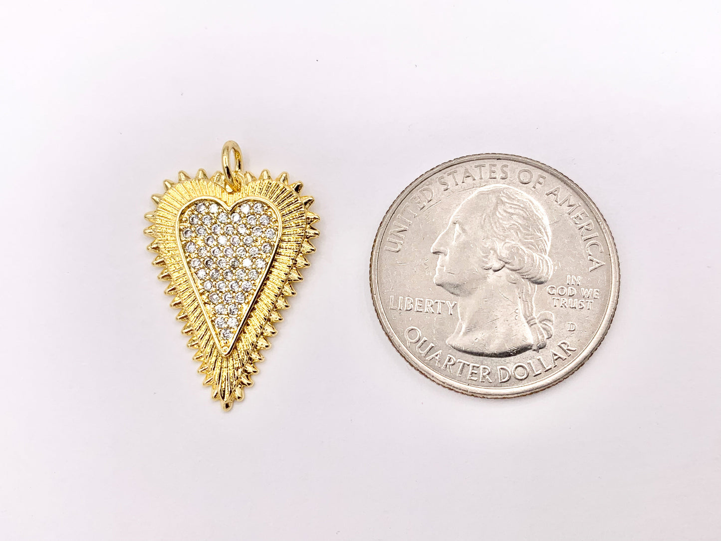 Rhinestone Heart Charm Pendants in CZ Pave 18K Gold Plated Copper 5 PCS