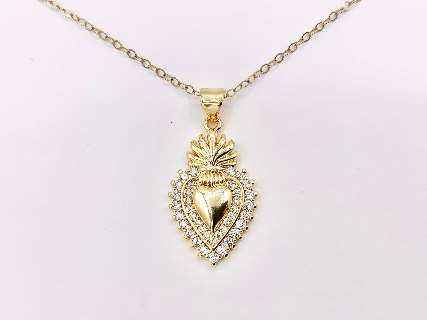 Rhinestone Heart Charm Pendants in CZ Pave 18K Gold Plated Copper 6 PCS