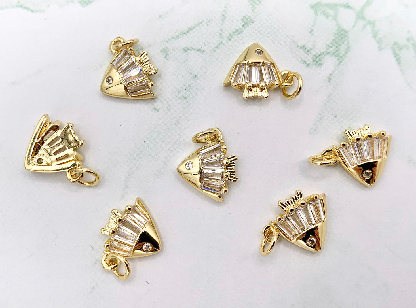 Cute Small CZ Pave Fish Charms in 18K Gold Plated Copper Base 10 PCS
