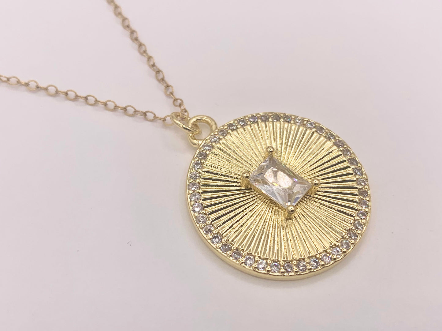 Large CZ Pave Coin Pendant in 18K Gold plated Copper 6 PCS